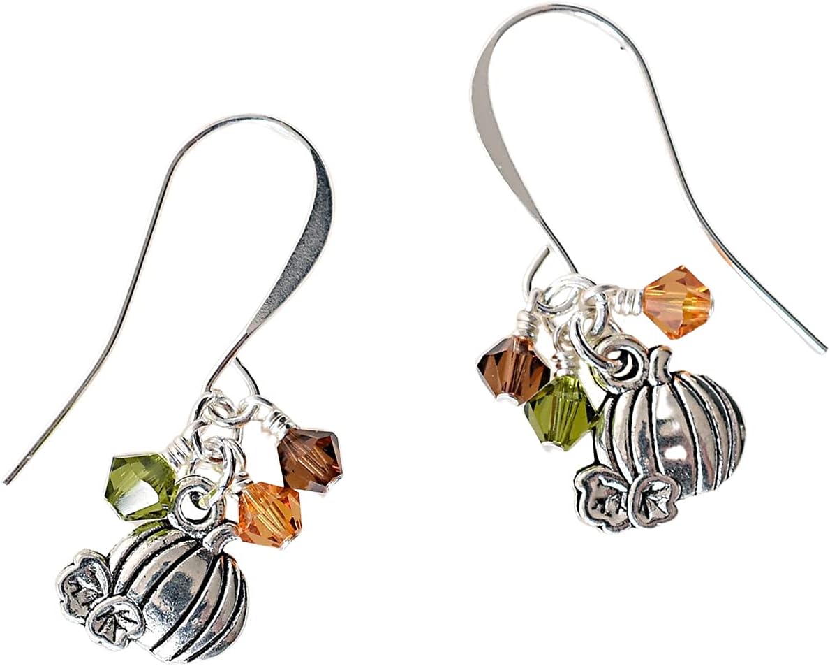 Designed By Stacey Handmade Tiny Pumpkin Earrings, Fall Colors Dangly Drops, Silver Plated Ear Wires, Jewelry Gifts for Women, October Birthday, Anniversary, Wedding, Halloween, Autumn