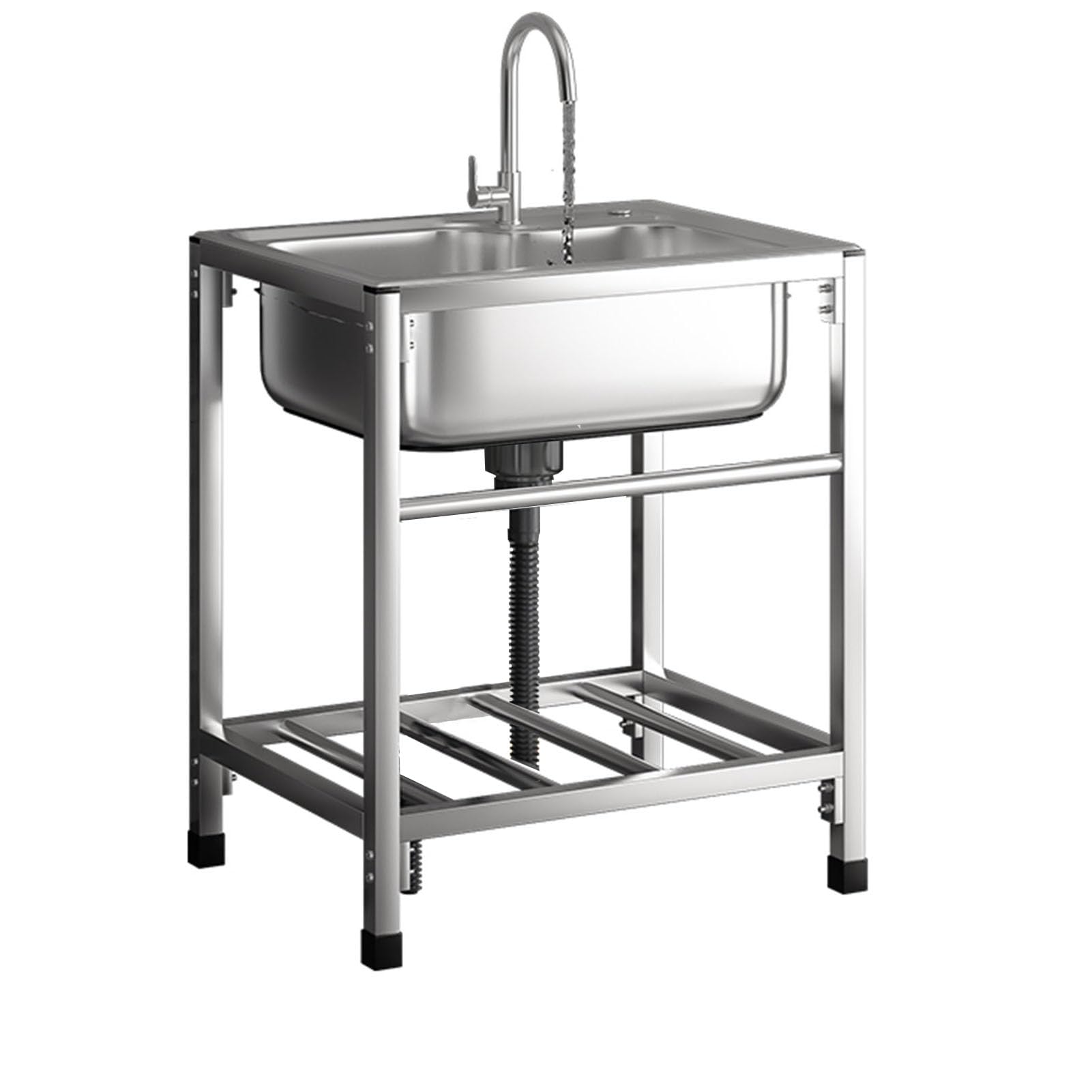 ZQFHSX Catering Sink, Free Standing Stainless Steel Utility Sinks, Commercial Restaurant Sink with hot and Cold taps, for Outdoor Indoor, Garage, Laundry, Room (68×44×75cm)