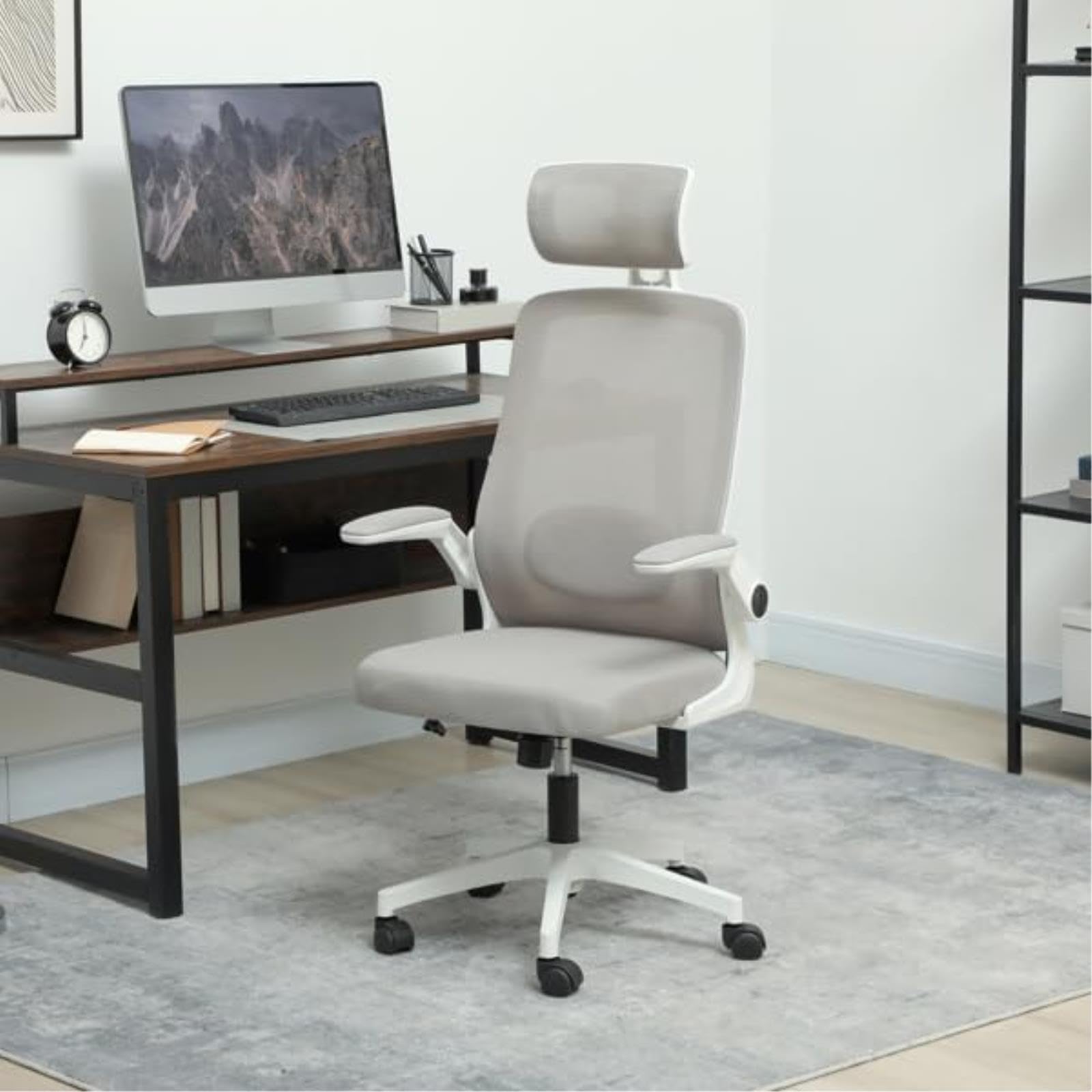 IvyLoutish Ergonomic Office Chair with Adjustable Headrest & Lumbar Support, Mesh Desk Chair with Flip-Up Armrests, Swivel Computer Chair