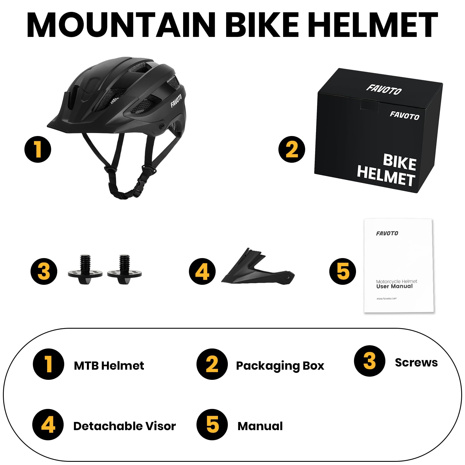 Favoto Casco Bicicleta Adulto Unisex - Casco Ligero de Bicicleta de Montaña (MTB) con Triple Capa de Protección, 14 Ventilaciones, Visera Desmontable y Forro Lavable