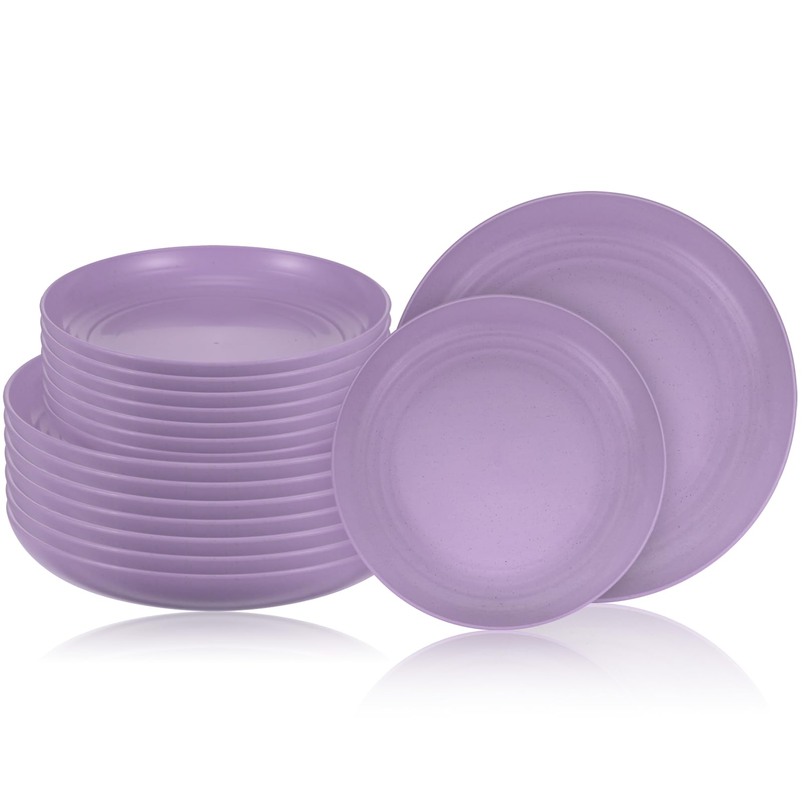 16 Pieces Wheat Straw Plates 7.8 Inch and 9.8 Inch Unbreakable Dinnerware Set Reusable Toddler Plates Dinner Plates for Microwave Dishwasher Kitchen Camping Outdoor Event (Purple)