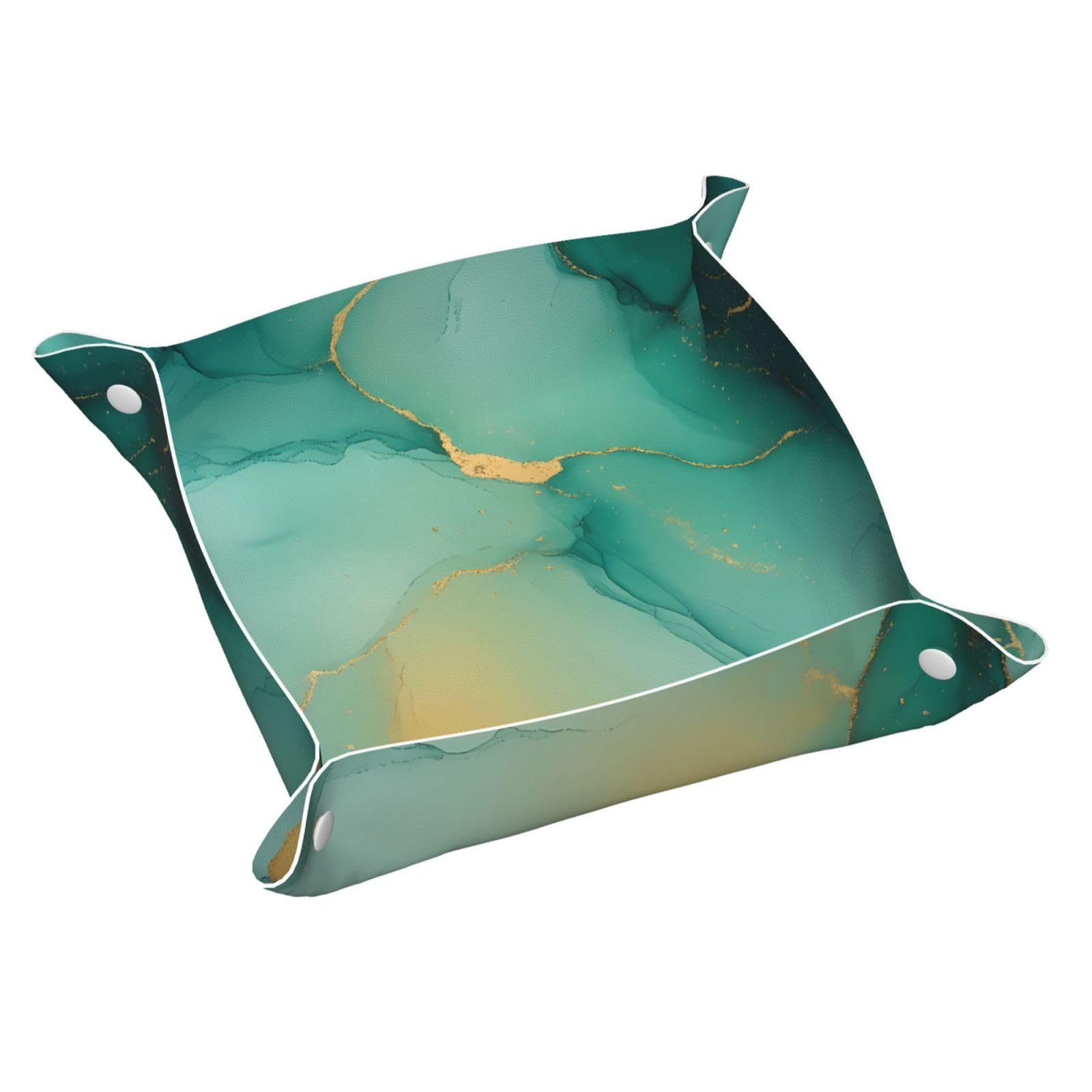 HLBSDM Watercolor Turquoise Gold Abstract Marble Tray Men's Leather Valet Parking Portable Entrance Trays Bedside Storage Box