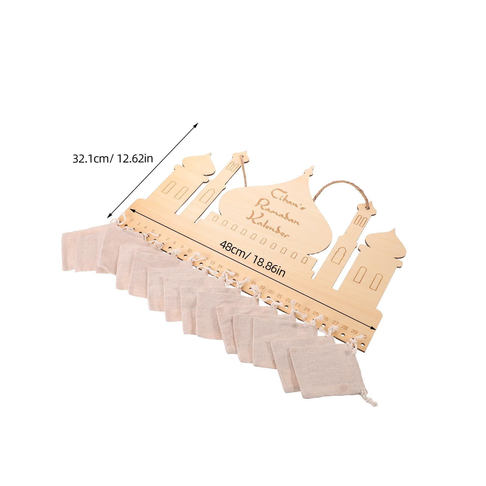 TOYANDONA Calendario Avvento Ramadan in Mdf e Lino Beige con 30 Tasche, Design Fortezza Mediorientale Rustico, Calendario Interattivo per Conto alla Rovescia, per Casa e Negozi