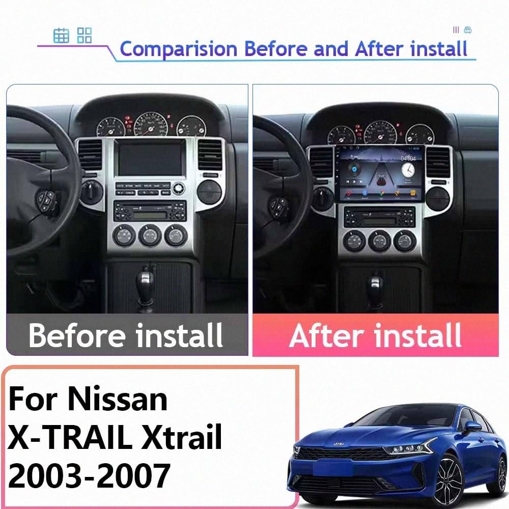 Radio Macchina Touch Screen per NISSAN X-TRAIL 2003-2007 Wireless Carplay Android Auto Stereo Auto Bluetooth Ips con Pantalla Táctil con Gps, 4 Nucleo 2G+32G