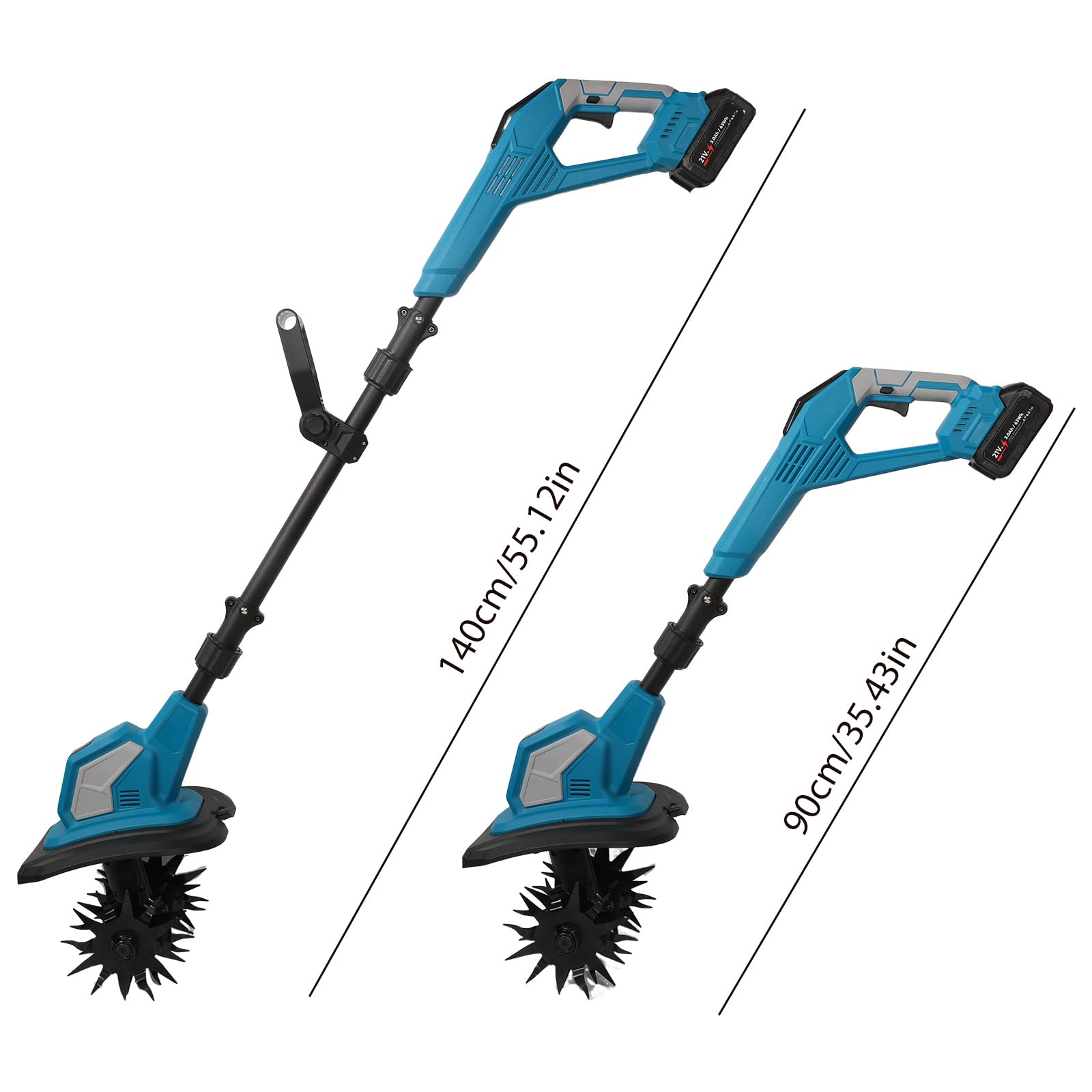 Motoazada Electrica de 600W,Motoazada Bateria Plegable con 2 Baterías, Profundidad de Trabajo 24 cm, Ancho de Trabajo 17 cm, Barra Regulable Desmontable,Hojas de Doble Rodillo