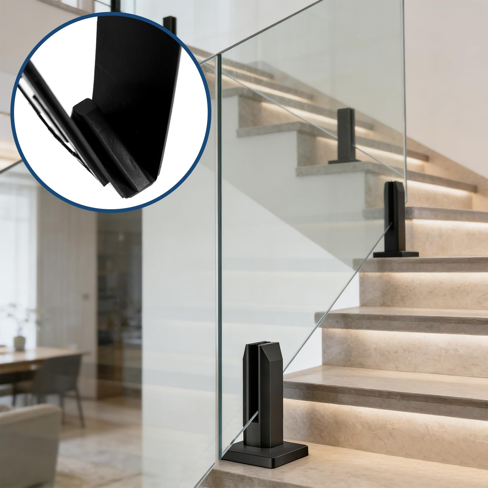 4 Piezas Abrazadera de Vidrio de Acero Inoxidable, Soporte de Abrazadera de Vidrio Para Vidrio de 8-12 mm/0,3-0,5" Cristal, Para de Piscina Barandilla de Escalera Balaustrada Balcón Valla (Negro)