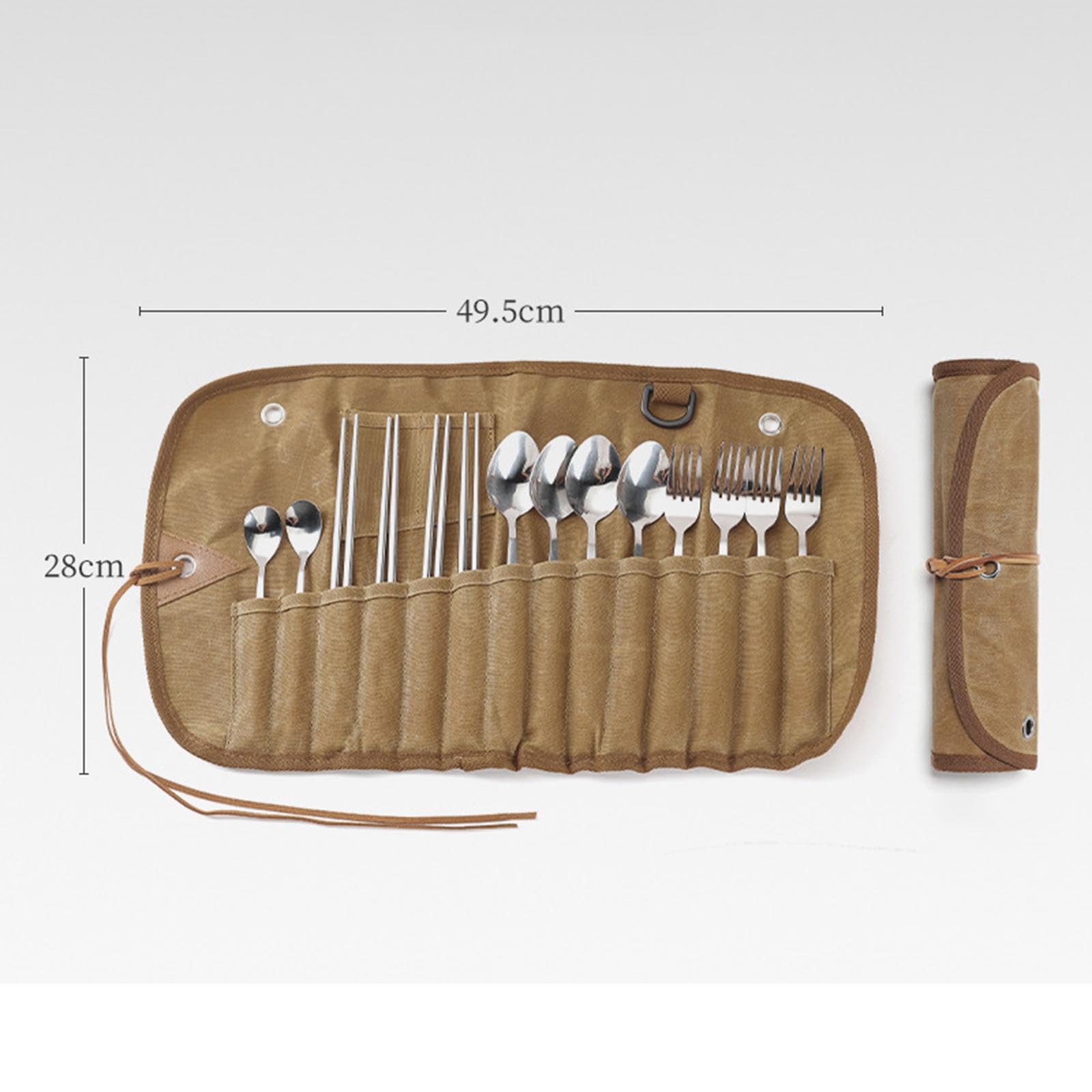 Generic Outdoor Tableware Storage Bag, Flatware Organizers, Cutlery Roll Camping Utensil Bag for Barbecue, 14 Hole, 42cmx26.4cm