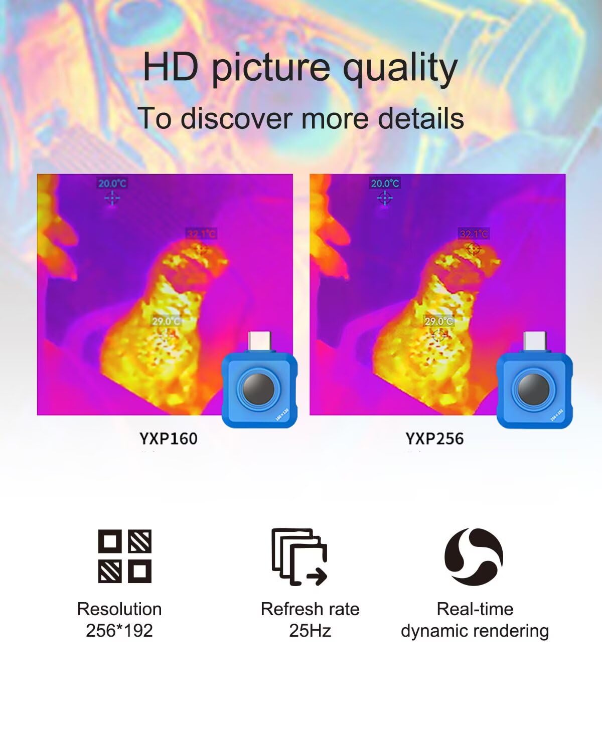 Kamera termowizyjna z systemem Android, rozdzielczość 256 x 192 na podczerwień, częstotliwość klatek na sekundę 25 Hz, kamera termiczna, nadaje się do rozwiązywania problemów, kontroli PCB