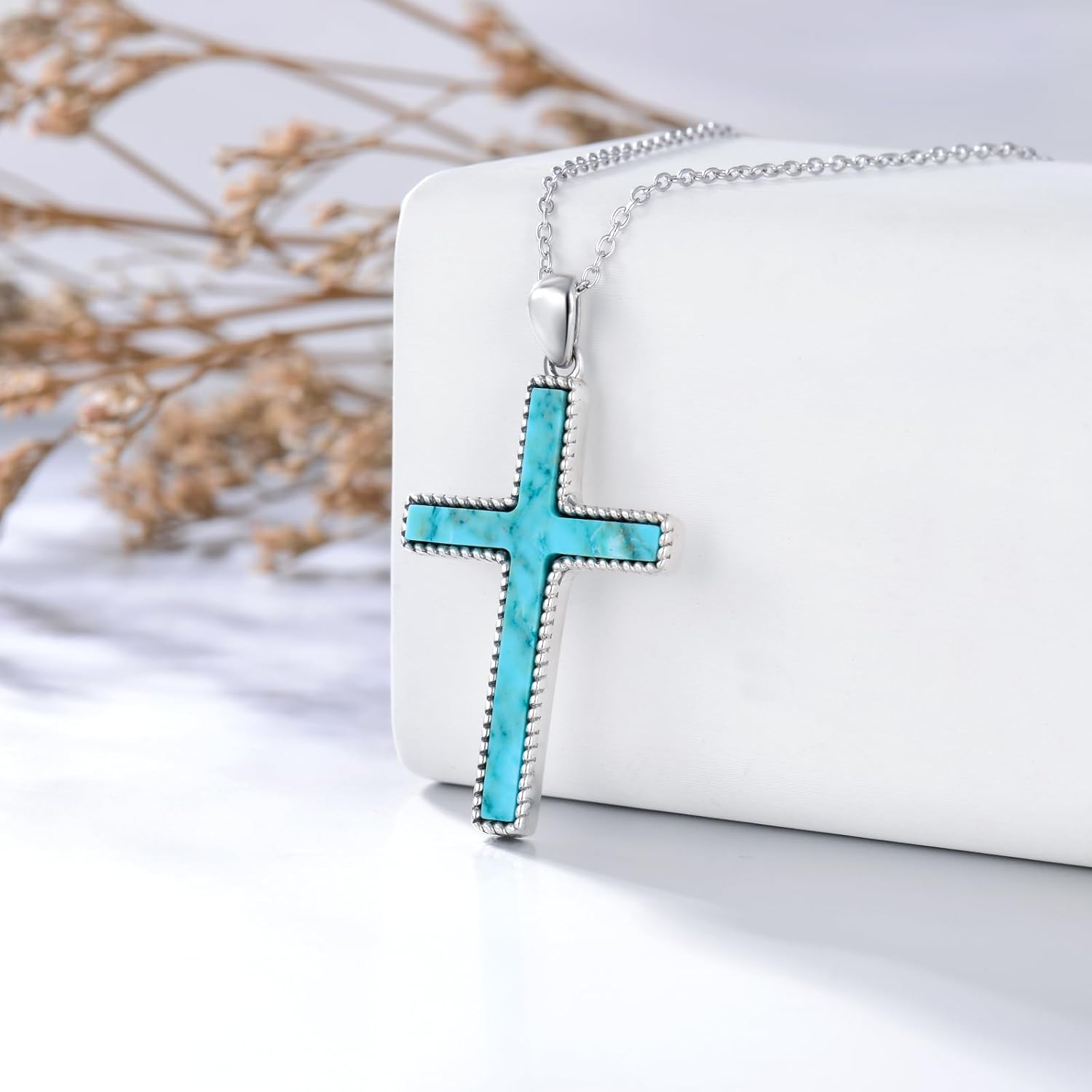 Turquoise Cross Necklace for Women 925 Sterling Silver Turquoise Lapis Lazuli Religious Cross Pendant Boho Western Jewelry Gift for Christmas Birthday - Image 3