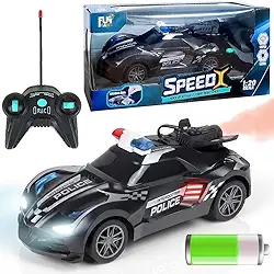 Carrinho que Solta Fumaça de Polícia Brinquedo com Luz Controle Remoto 6 Funções (Preto)