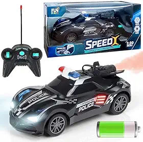 Carrinho que Solta Fumaça de Polícia Brinquedo com Luz Controle Remoto 6 Funções (Preto)