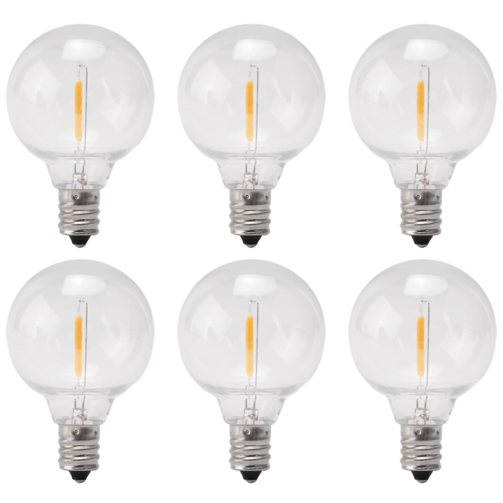 puhae 6Pcs G40 Led Replacement Light Bulbs, E12 Base Shatterproof LED Globe Bulbs for Solar String Lights Warm White