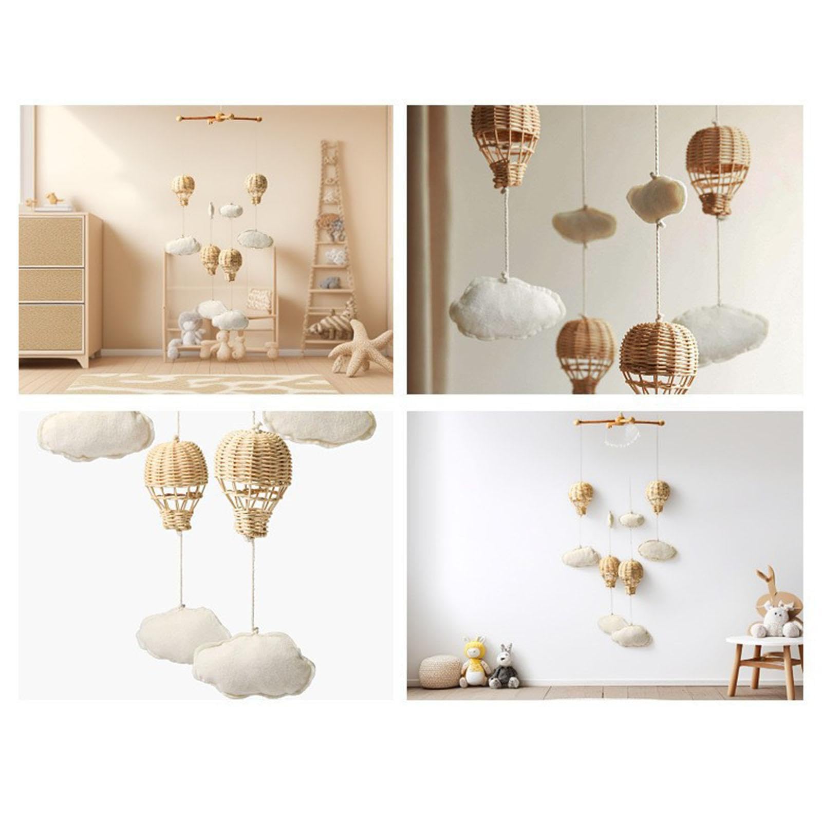 Affascinante giostrina per Culla con Mongolfiera in Rattan e Nuvola Pendente, Prima Infanzia e Decorazioni per Bambini, Materiale didattico per