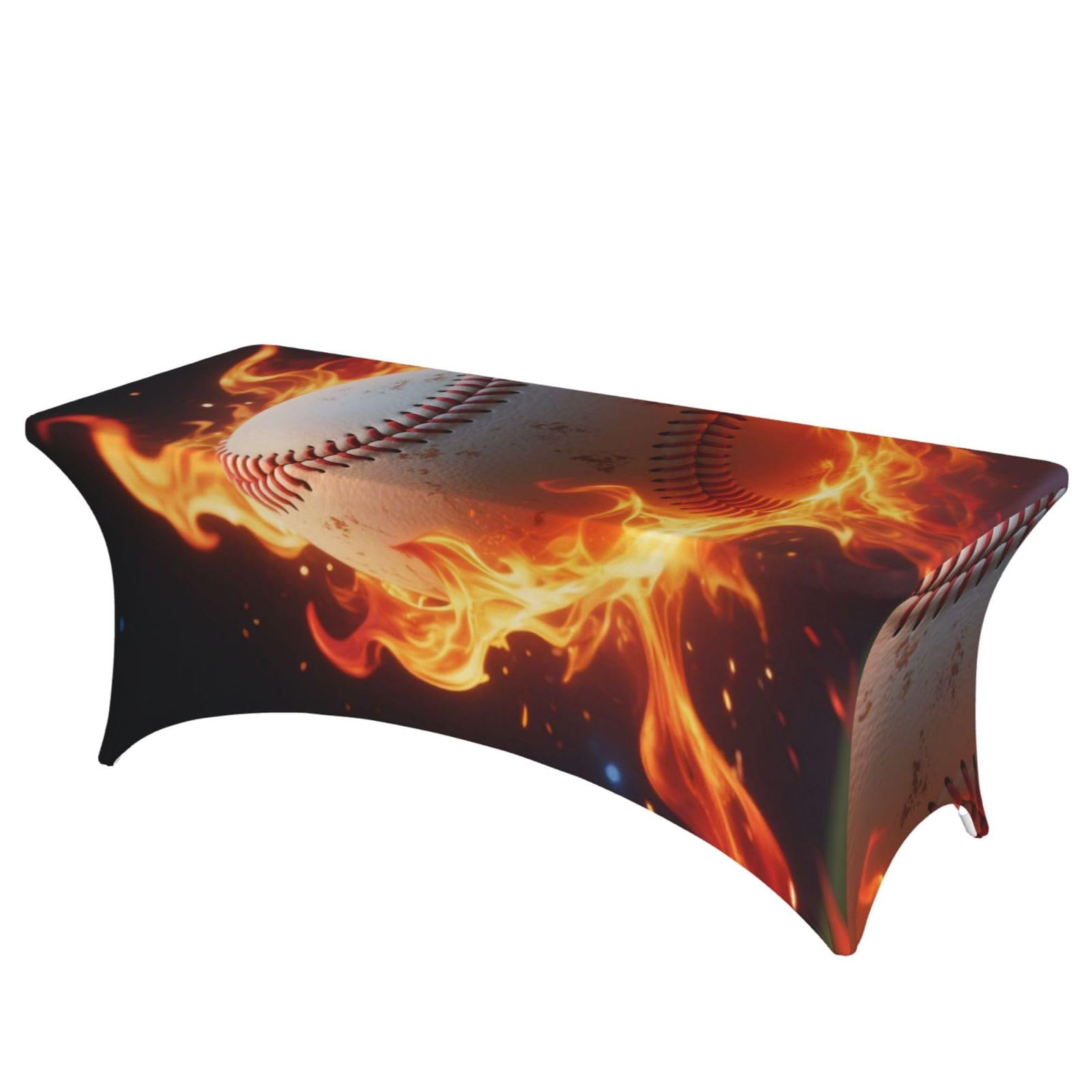 FekiLoot Baseball On Fire Spandex Tablecloth for Rectangular Tables, 6ft Decoration Elastic Fitted Tablecloth Stretch Table Cover Wrinkle Resistant Table Protector for Party Events Wedding Banquets