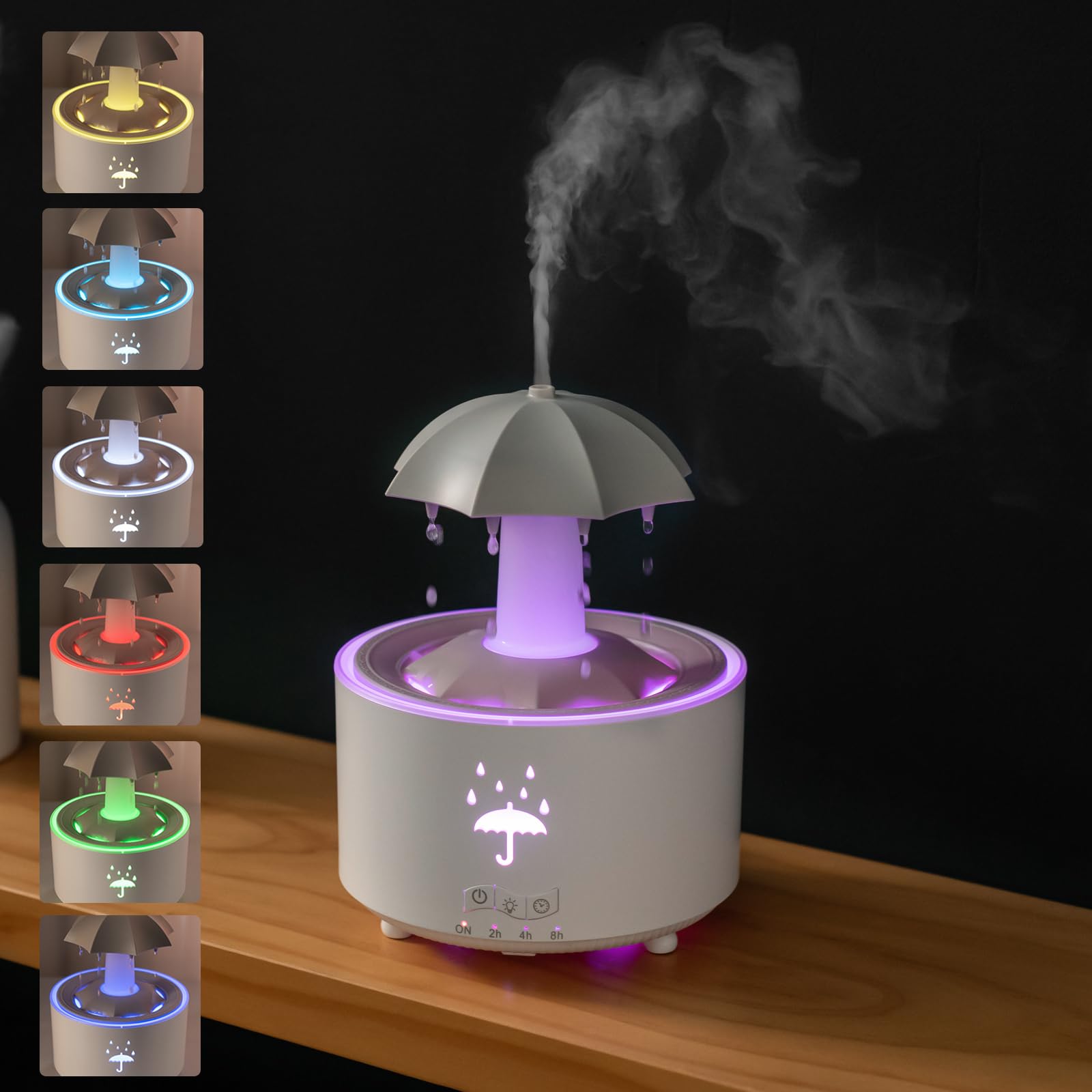 Essential Oil Diffuser for Bedroom, 350ml Automatic Rotation Rain Aromatherapy Humidifier ...