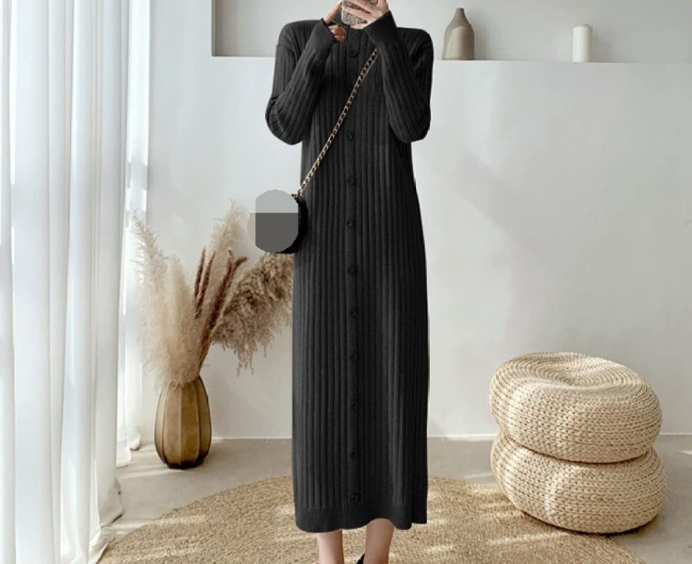 Pulls Tricot Femme,Pulls Mi-Longs pour Femmes Robe Noire Coupe Ajustée Pull À Manches Longues Boutonné Pull Tricoté Extensible Hauts Printemps Automne Cadeau pour Petite Amie Fête des Mères