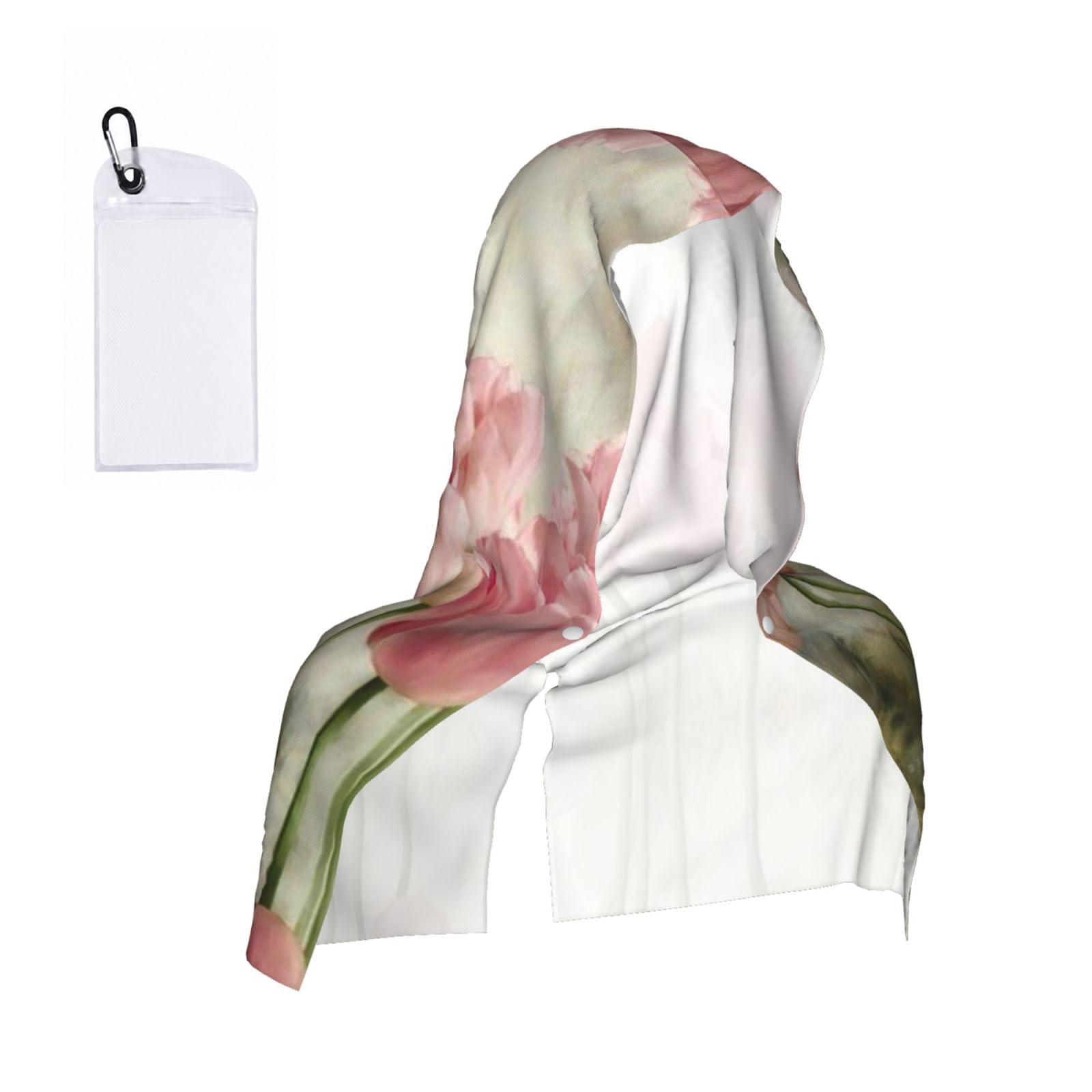Esnaiuvcd Black Pink Tulips Print Multifunctional Cooling Hoodie Bandana Portable Sweat Absorbing Design For Beach Workouts Exercise Heat Relief Accessories