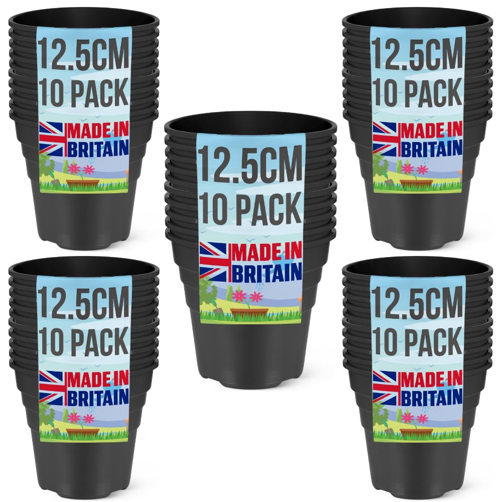 Happy Pots Black Premium Plastic Plant Pot 12.5Cm - Nursery Pot - 50 Pack - Made In Uk - Recyclable - With Drainage Holes - Bpa Free