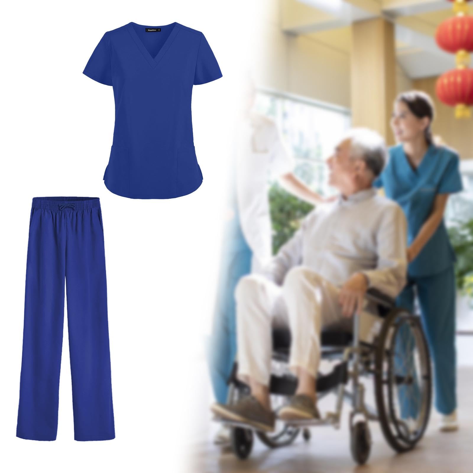 Oshhni Frauen Scrubs Sets Arbeitskleidung Kleidung Dünne Krankenpflegeuniformen Set Kurzarm für Skin Manage Cosmetology Beauty Spa Center, Blau, xxL