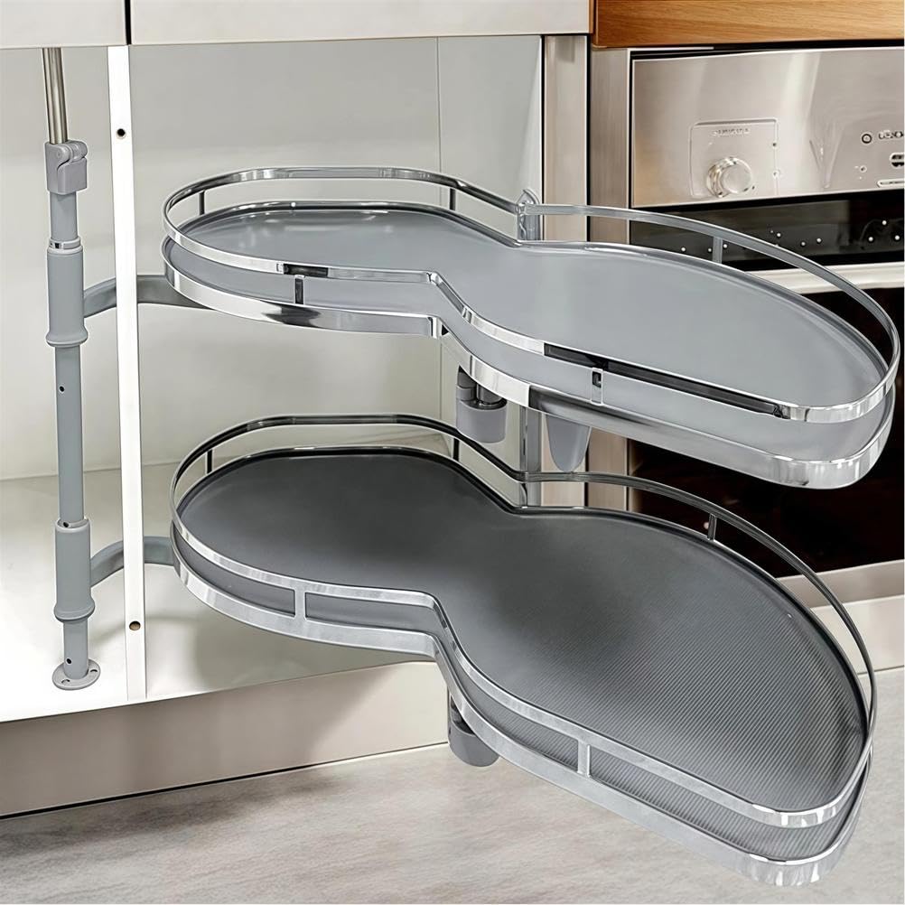 Eckschrank Organizer mit Auszug mit Soft Close Funktion, Schwenkbares, HöHenverstellbares Tablett mit Zwei Ebenen, Drehteller für Jalousieregal für KüChe und Haushalt