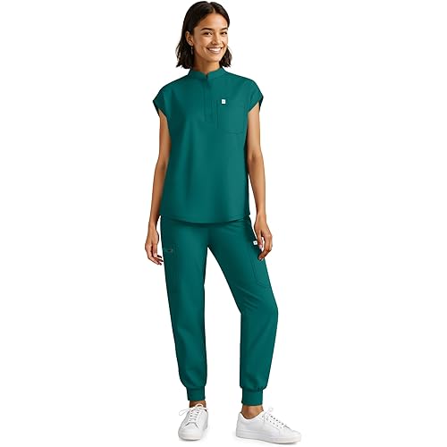 Scrubs for Women Set - Stretch Medical Uniform Scrubs - Slim Fit Top & Cargo Pant Scrubs Set with 11 Pockets Workwear