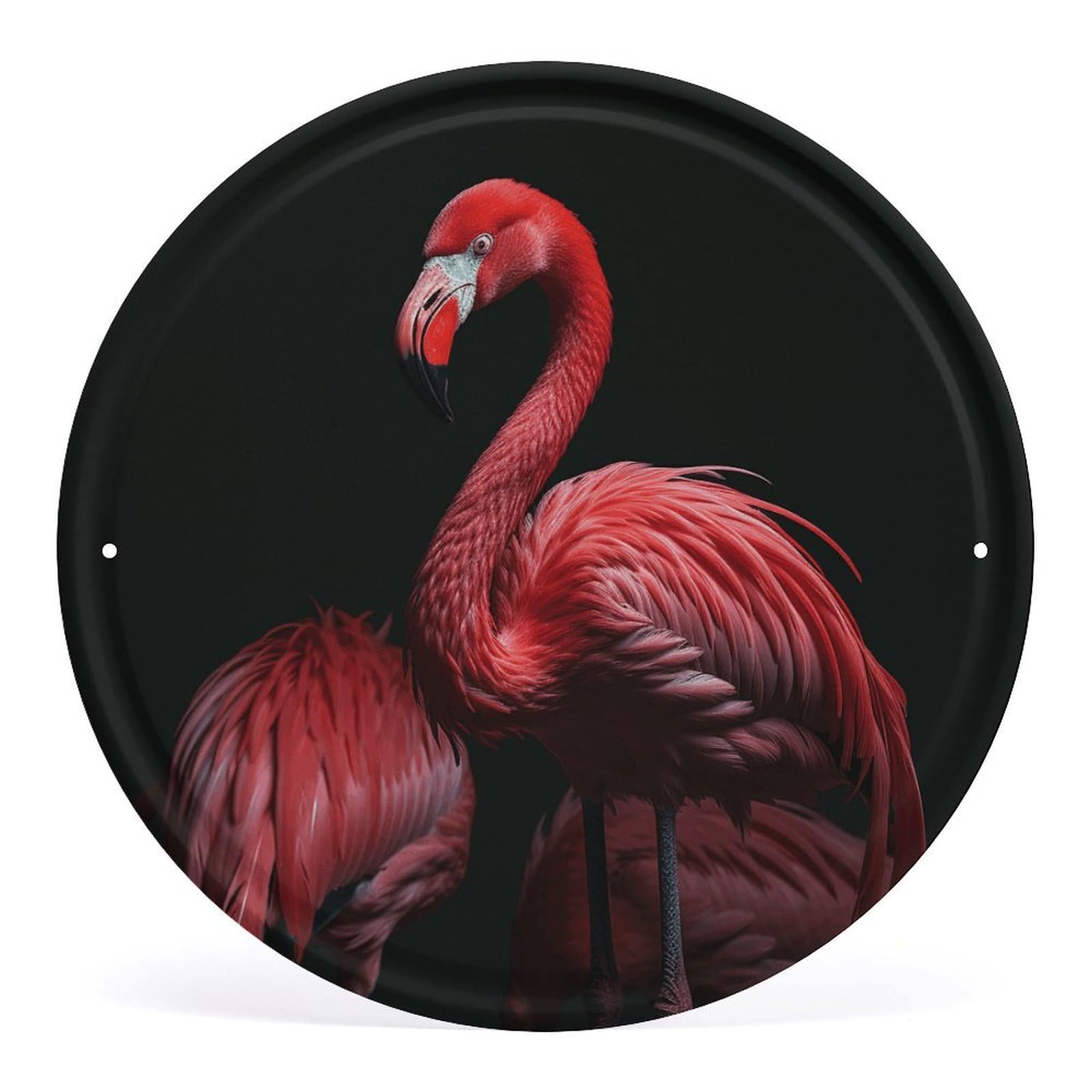 Fodpand Style Flamingo Black Background Round Wall Art Hanging Decorations, Wall Decor Modern Minimalist Artwork, Tin Sign Hanging Picture For Living Room, Bedroom, Office, Hallway, 11.8X11.8 Inch