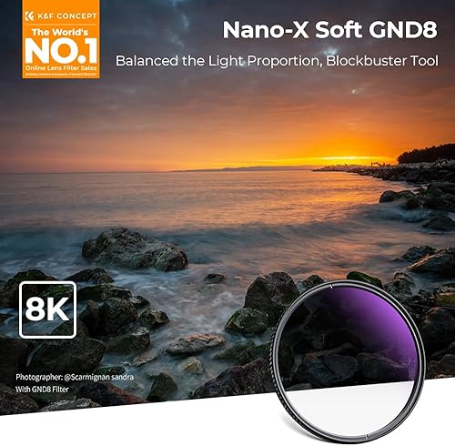 Miniatura 2 de K&F Concept Filtro de lente suave GND8 (3 Stop) de 2.283 in, filtro de densidad neutra graduada suave con 28 recubrimientos multicapa para lente de