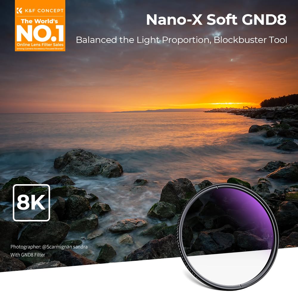 K&F CONCEPT 77mm Filtro ND8 Graduato Circolare Soft (GND0,9, Trasmittanza 12,5%, Riflettività 1,5%) da Vetro Ottico Tedesco SCHOTT con Nano-rivestimento per obiettivi 77mm