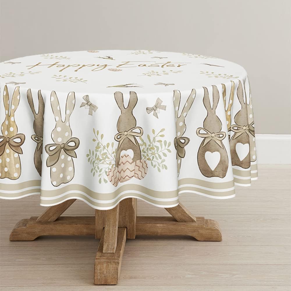Horaldaily Easter Tablecloth 70x70 Inch Round, Spring Carrots Bunny Table Cover for