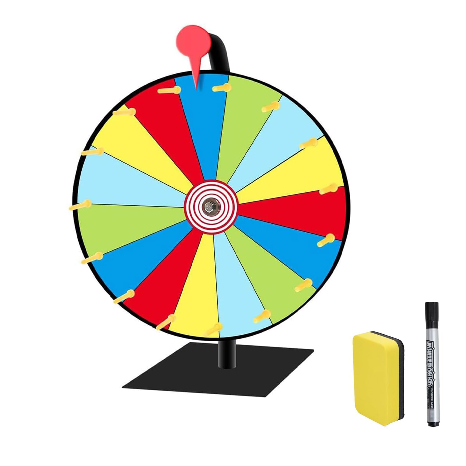 Aupptugo 12 Inch Spin The Wheel with Stand, Spinning Prize Wheel Tabletop, Spin the Colour Wheel with Stand 15 Slots with Metal Stand for Party and Dry Erase Marker Eraser