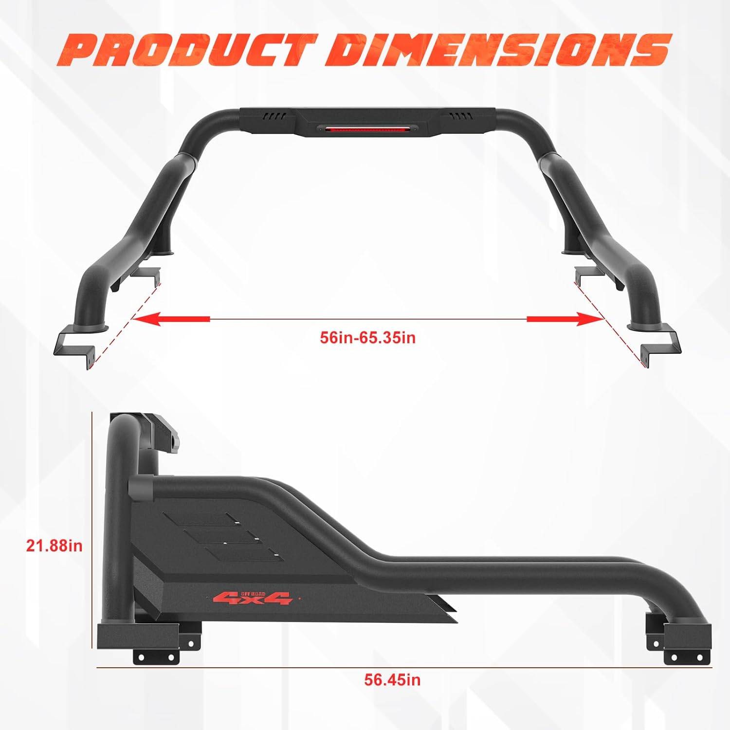 Truck Bed Roll Bars, Universal Adjustable Chase Rack Sport Bar for Full-Sized & Mid-Sized Trucks Compatible with Ford F-150/F-250/F-350, Ram 1500/2500/3500,GMC Sierra, Chevy Silverado, Tundra, Titan