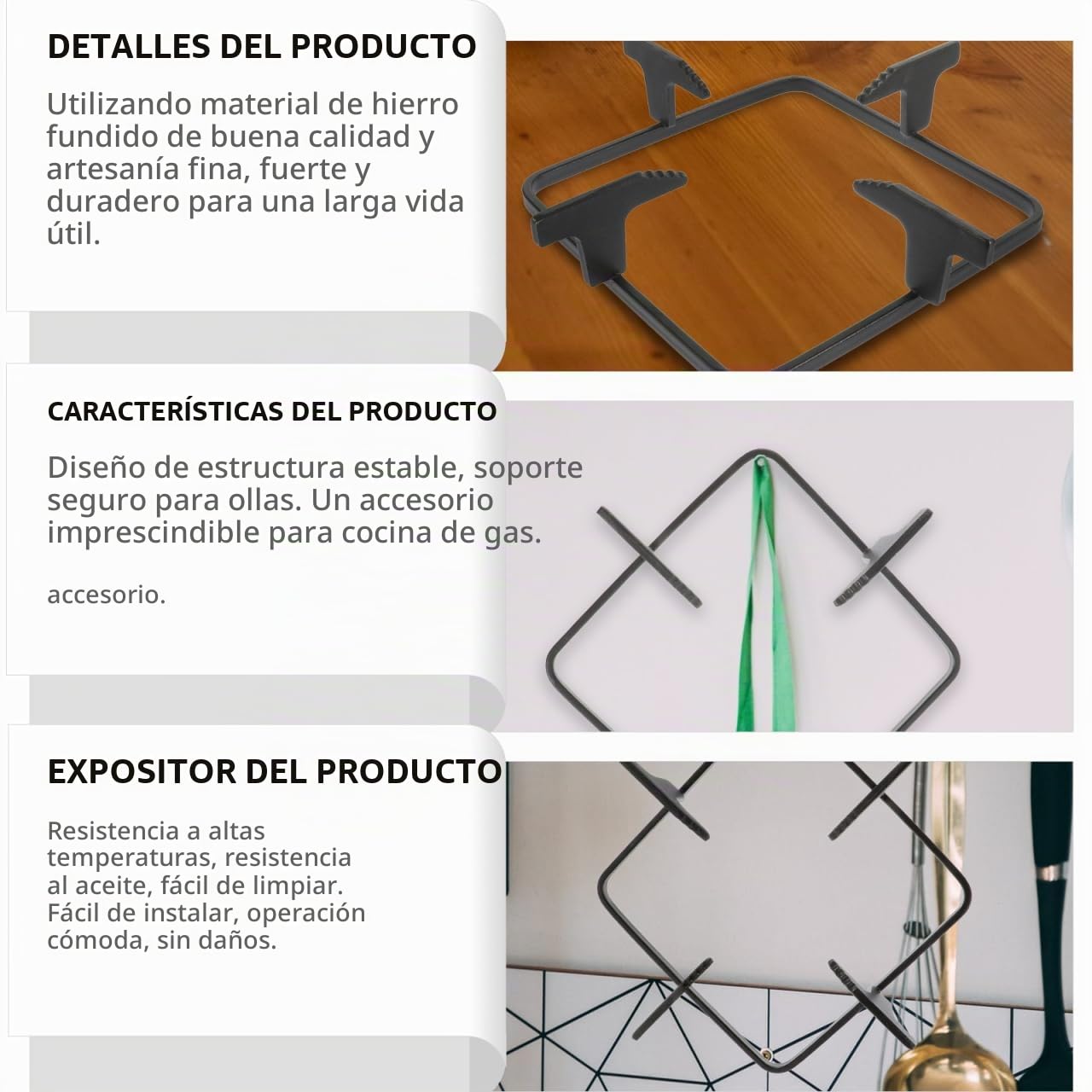 Ciieeo Soporte de Hierro Fundido para Estufa de Gas - Rejilla Reductora Universal Antideslizante para Wok y Cafetera | Adaptador Estable de Cocina Resistente al Calor