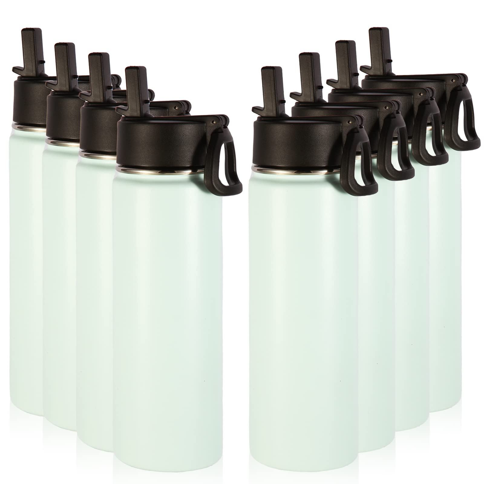 Volhoply Insulated Water Bottles with Straw Bulk 8 Pack, 22 oz Stainless Steel Sports Bottle with Handle Lid,Double Wall Vacuum Metal Travel Water