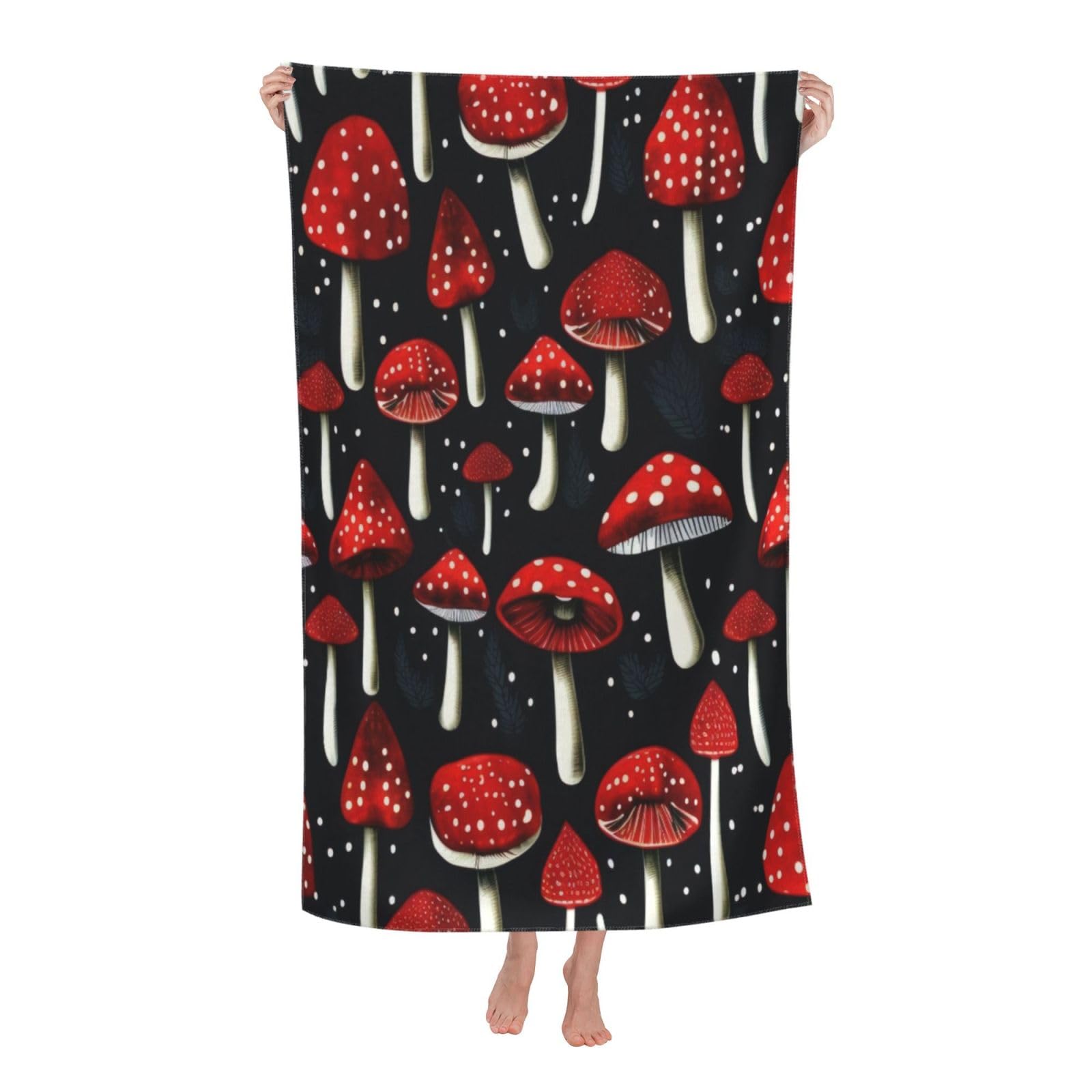 LSRCPD Beach Towels Red Mushrooms Bath Gym Swimming Travel For Women Adults 80X130Cm
