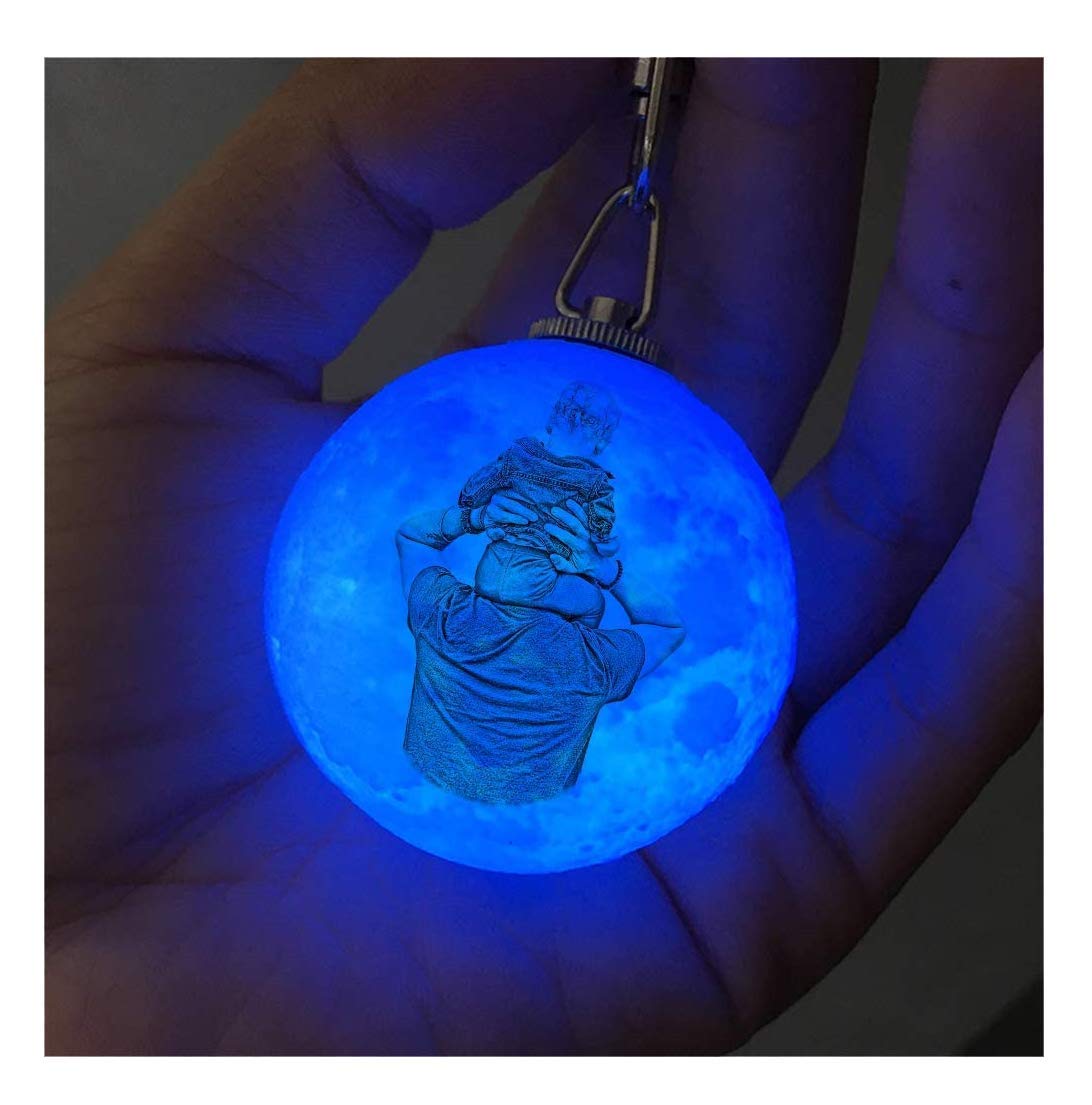 zhenao LED Moonlight Glowing Keychain Pendant,3D Printing Night Light Hanging Decoration for Handbag Key Ring Car Key（White Light）