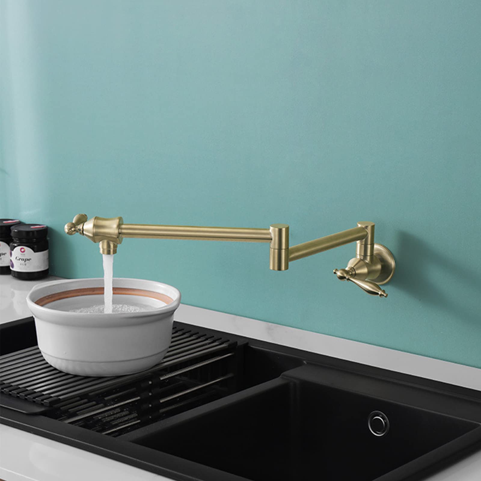 Rubinetto Da Cucina In Ottone Spazzolato Nero - Rubinetto Riempitivo Girevole Per Lavello Con Design Classico - Foto 3