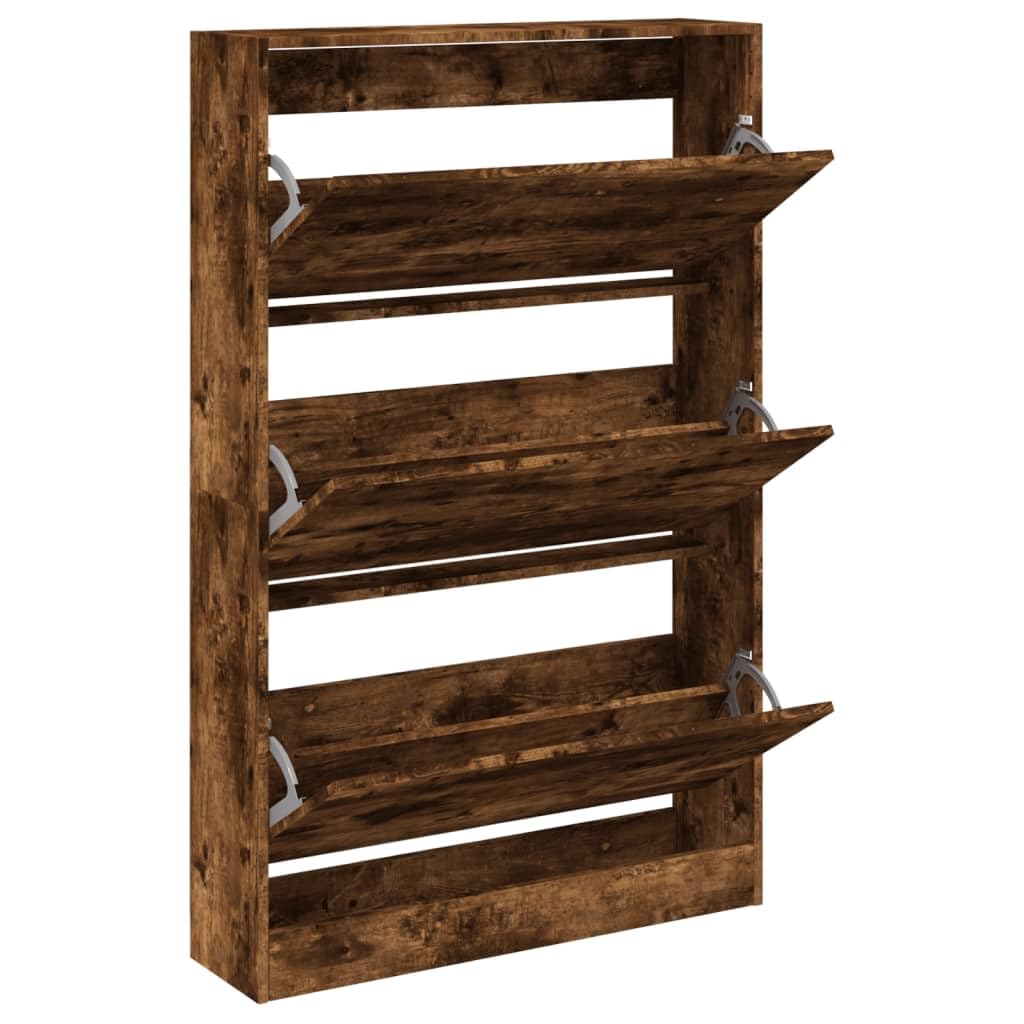 vidaXL Shoe Cabinet, Shoe Storage Shelf for Hallway Living Room, Shoe Rack Holder Cupboard with Drawer, Modern Style, Smoked Oak Engineered Wood