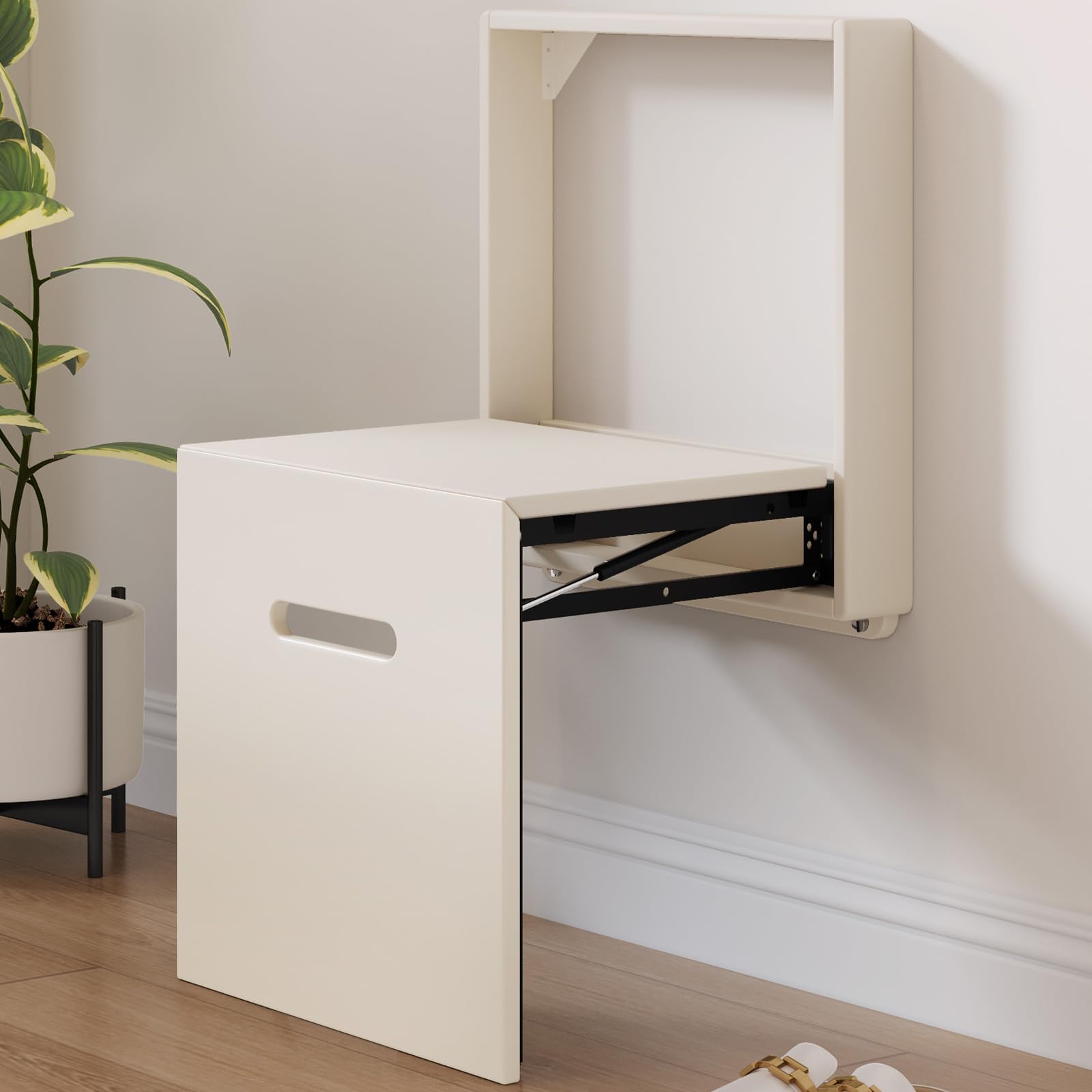 Wall Mounted Folding Chair Seat, Foldable Wall Chair, Space Saving Hidden Chair Wall Stools, Maximum Load 330lbs, Shoe Changing Stool for Entryway Bathroom Hallway (White)