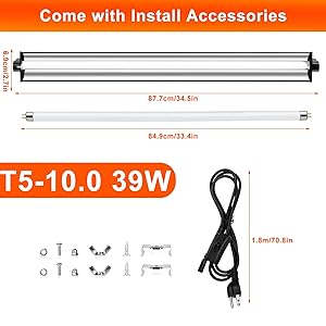 REPTIDLDB 39W T5 10.0 UVB Reptile Light Fixture 34 Linear UVA/UVB Lamp with High Output for Bearded Dragons, Tortoises & Lizards, Perfect for Desert & Tropical Terrariums