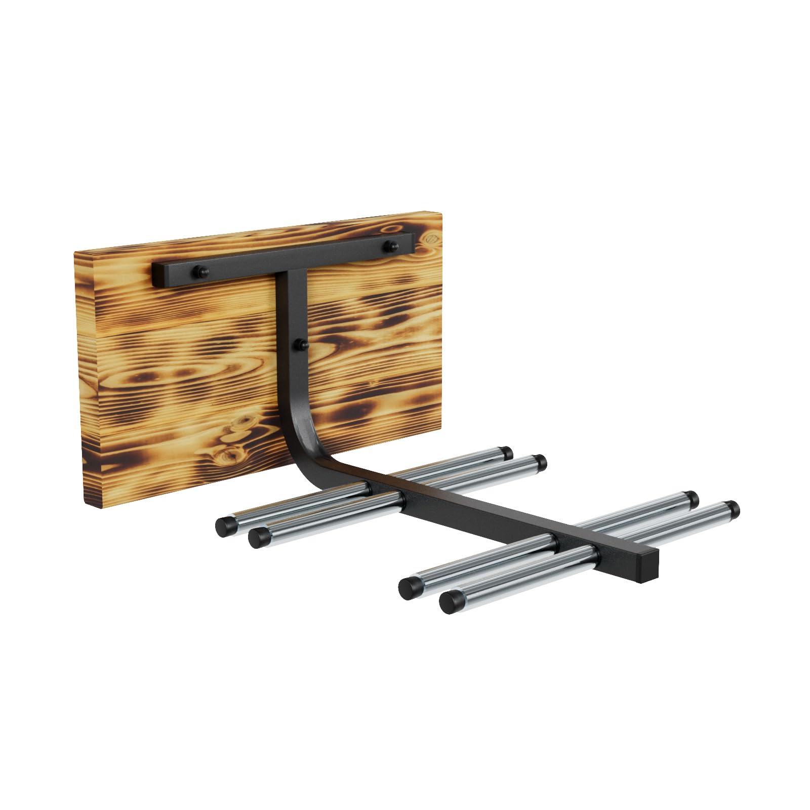 QLS Support de ski N4 mural pour 4 paires de 37 cm en acier et bois - Patère en bois - Pour marche nordique et trekking - Porte-skis