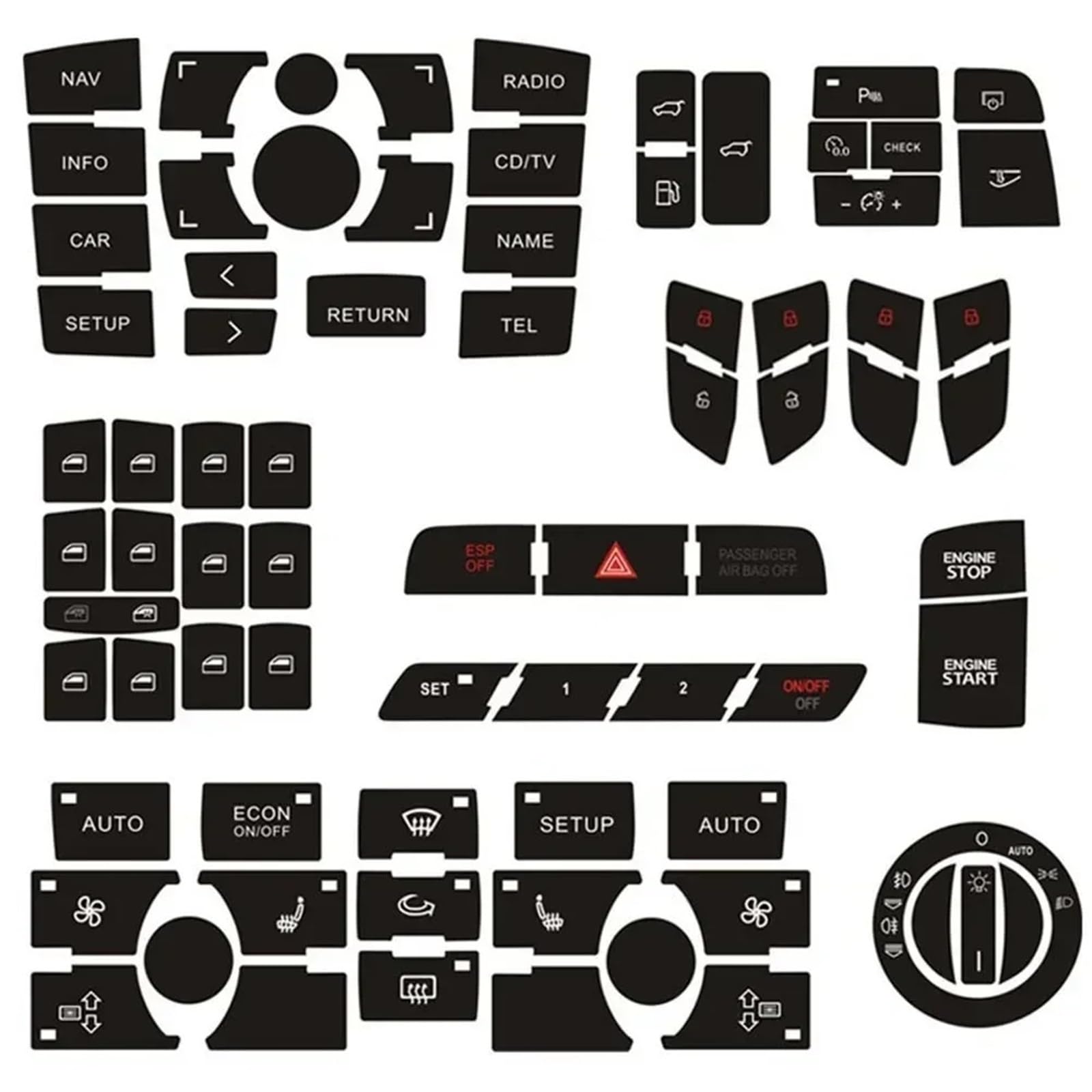 Car Button Sticker Compatible with Q7 2003-2015 Car Clima Headlight Button Repair Stickers Worn Knob Switch Interior Decals Decoration