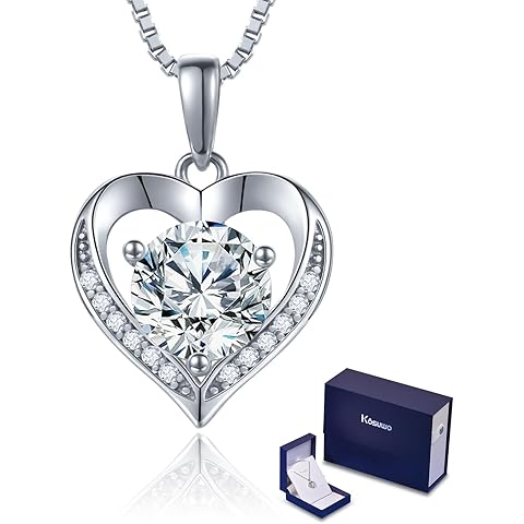 Moissanite Necklace for Women 1.0ct D Color, Sterling Silver Heart Necklace, Anniversary Gifts for Women, Making It A Perfect Gift for Your Wife, Girlfriend Mom