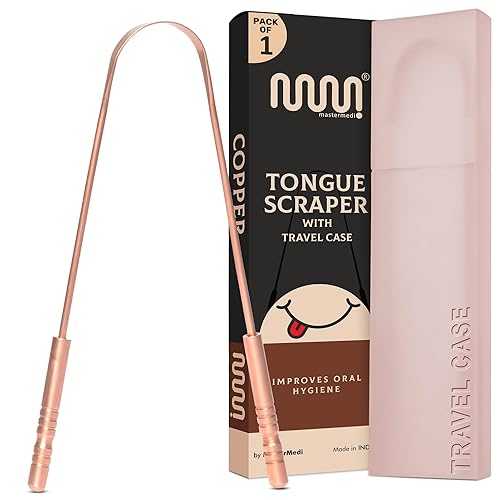 MasterMedi Raspador de lengua de cobre puro para adultos, limpiador de lengua para mal aliento, fácil de usar, limpiador de lengua para cuidado