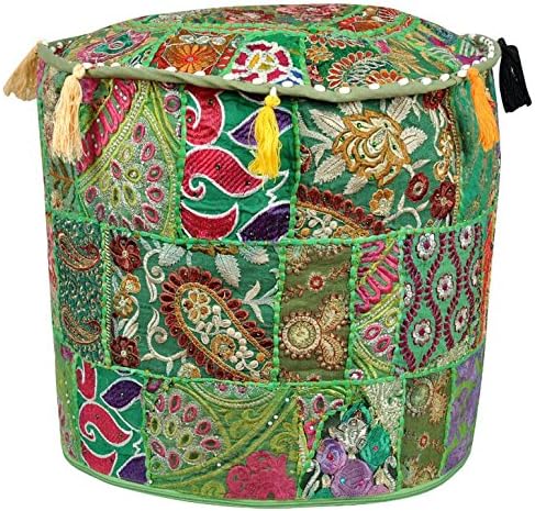 Cotton Round Floor Pouf Cover Bohemian Patchwork Pouf Handmade Cushion Cover Boho Seating Pillow Indian Ottomans Meditation Pouf
