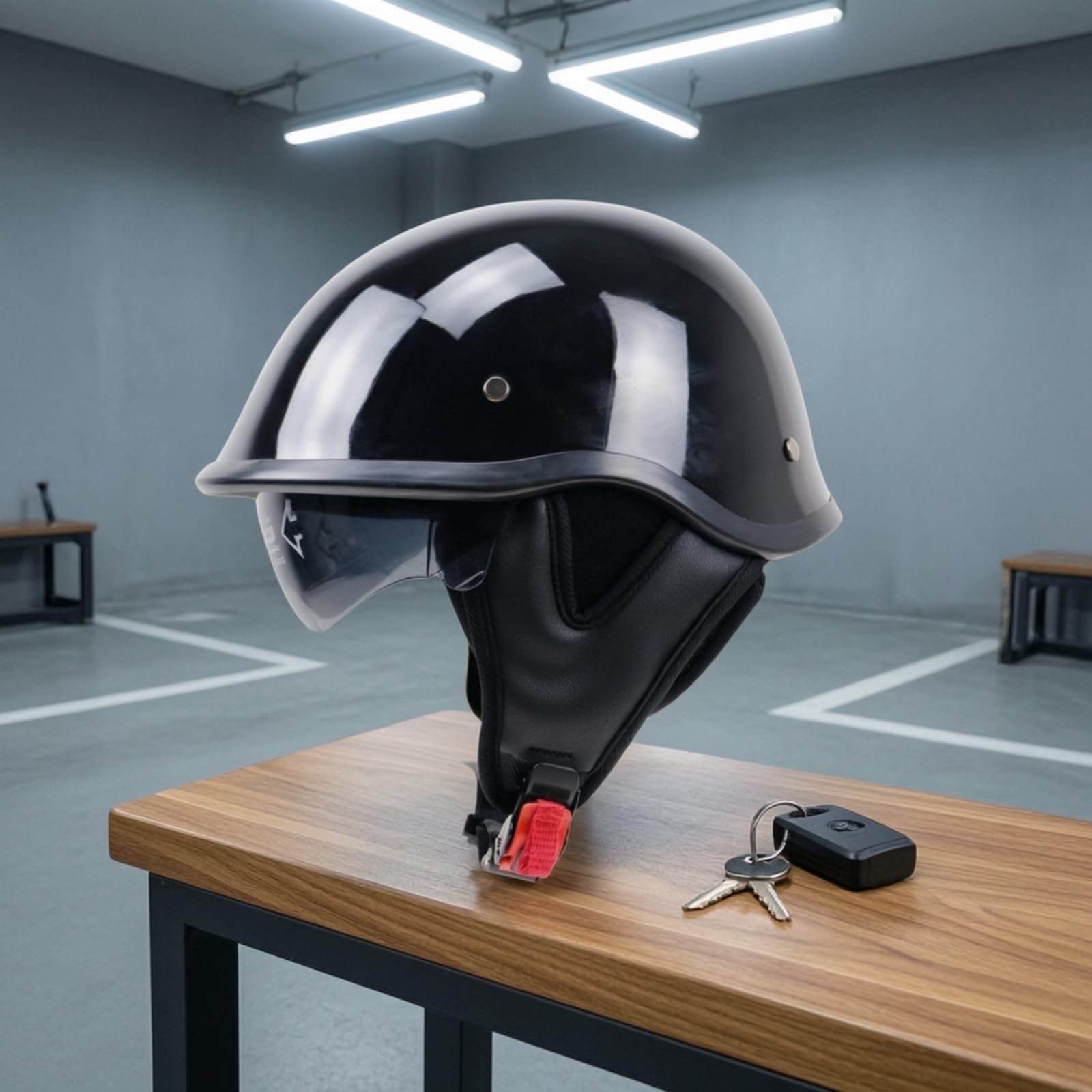 Casco Integrale con Visiera Antivento Omologato Calotta in E Cinghia a per Pendolare