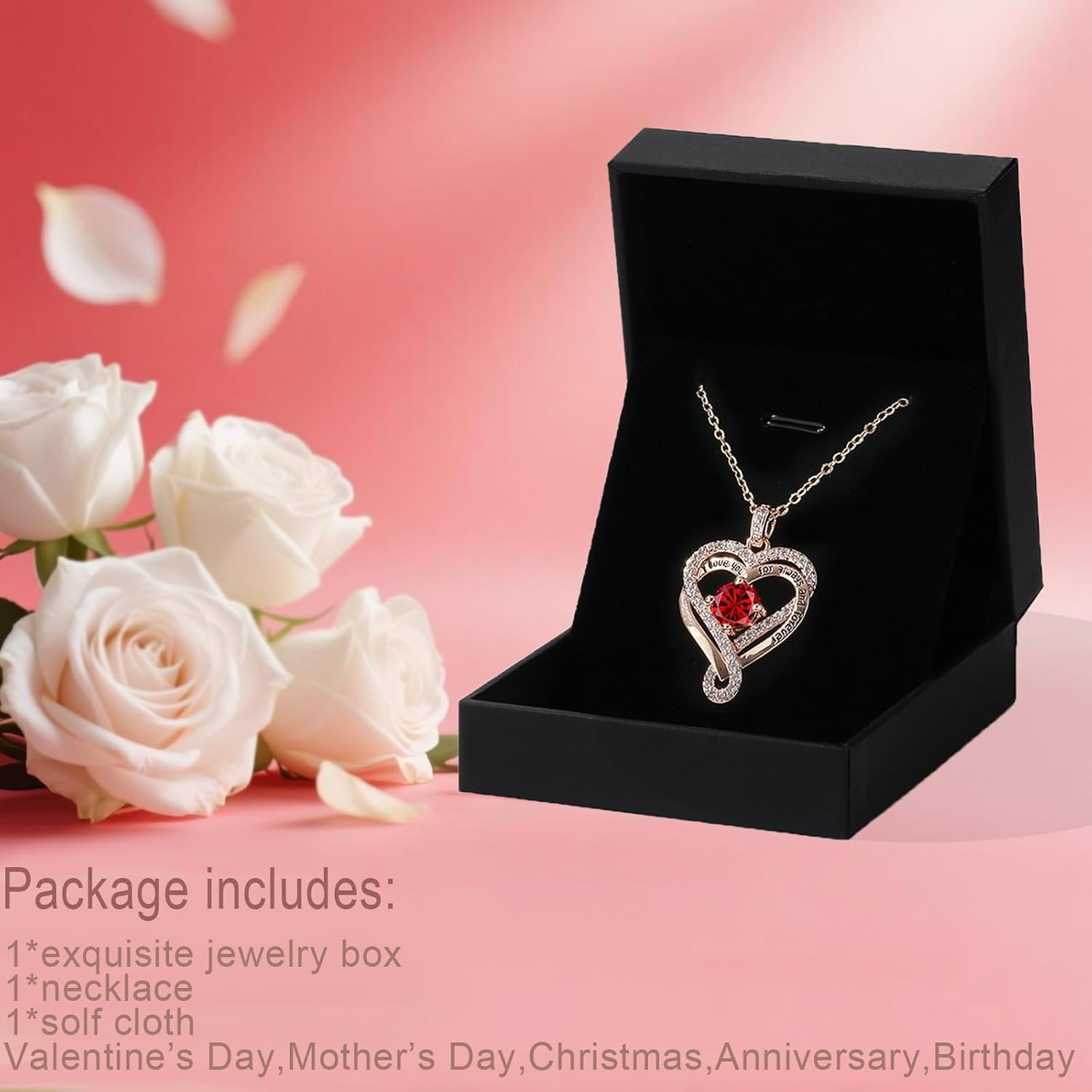 Birthstone Heart Necklaces for Women, Infinity Pendent S925 Sterling Silver Jewelry for Women, Wedding Anniversary, Birthday Mother’s Day Gifts for Mom, Mother, Wife, Girlfriend - Image 5