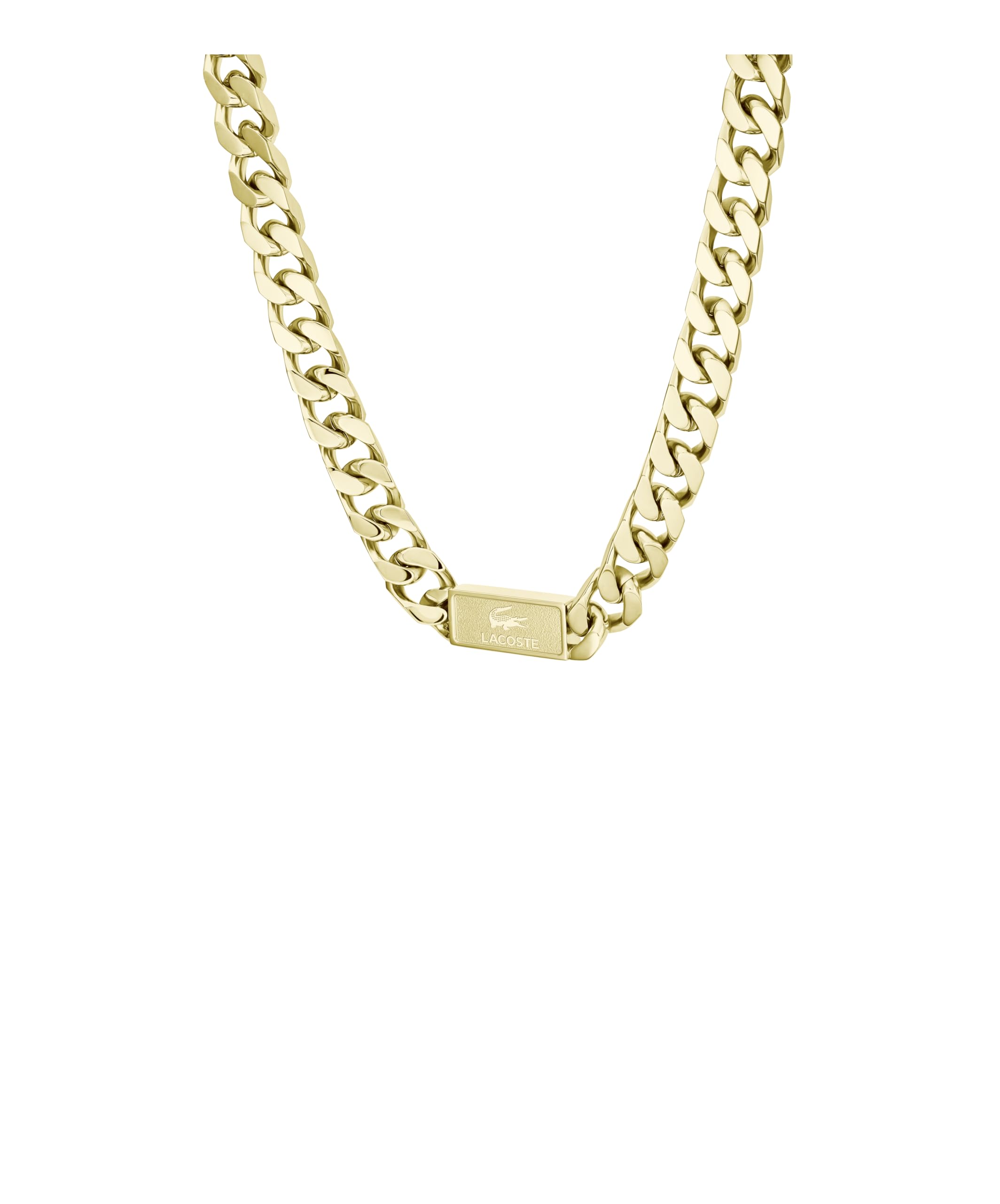 Lacoste Collar de cadena colección BACKHAND para hombre en oro amarillo con placa grabada, modelo 2040434