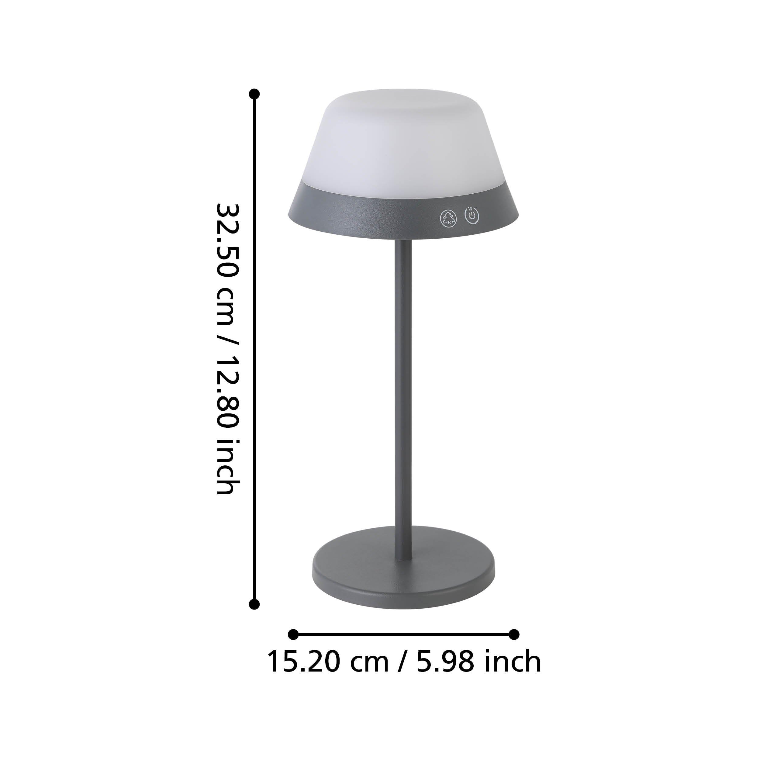 Eglo Meggiano lampada da tavolo a LED per esterni, lampada | da campeggio, dimmerabile, con paralume a sospensione, attacco USB, plastica bianca e grigia, luce bianca calda, RGB, IP54