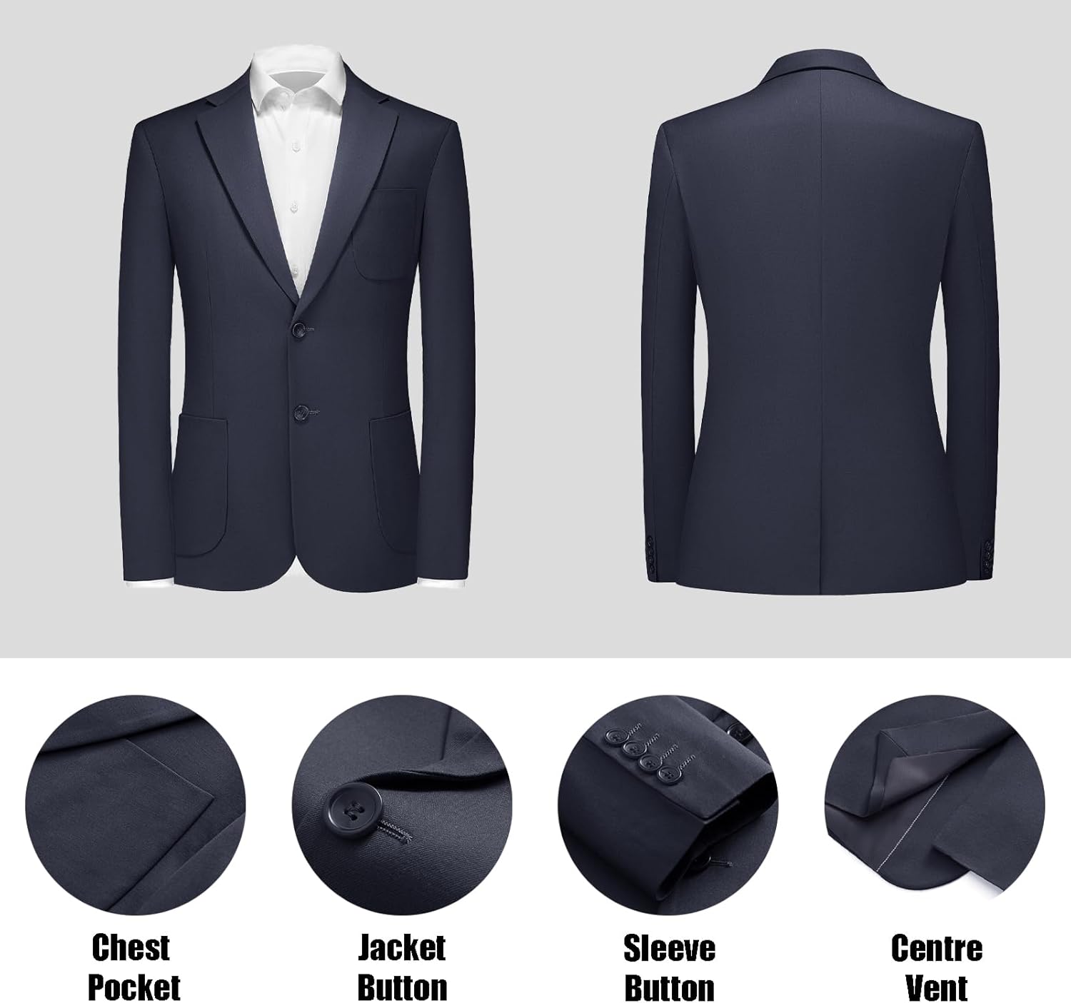 Rogers & Morris Men's 3 Pieces Suit Wool Solid Two Buttons Slim Fit Essential Style Blazer Vest Pants Set