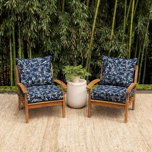 Image of Arden earthFIBER Outdoor Deep Seat Cushion Set, 24 x 24, Rain-Proof, Fade Resistant, Deep Seat Bottom and Back Cushion for Chair, Sofa Navy Blue King Palm